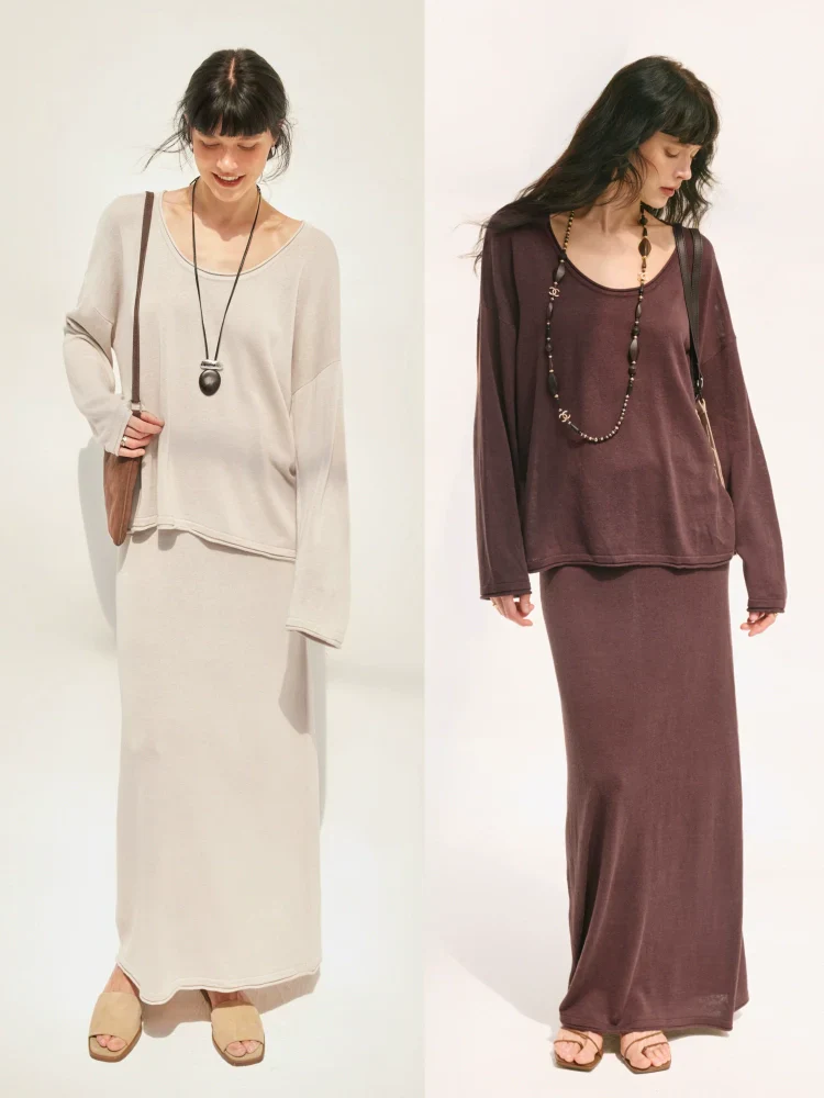 Linen-Blend Scoop Neck Top & Skirt