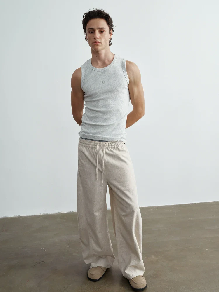 Linen-Blend Wide-Leg Trousers