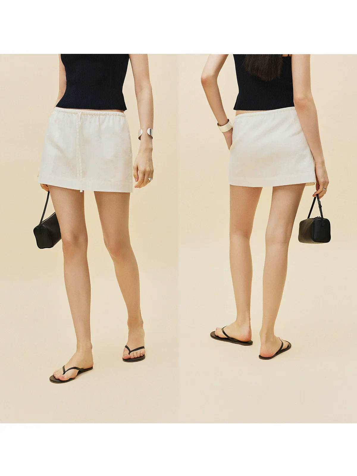Linen-Cotton Drawstring Skort & Shorts - Image 4