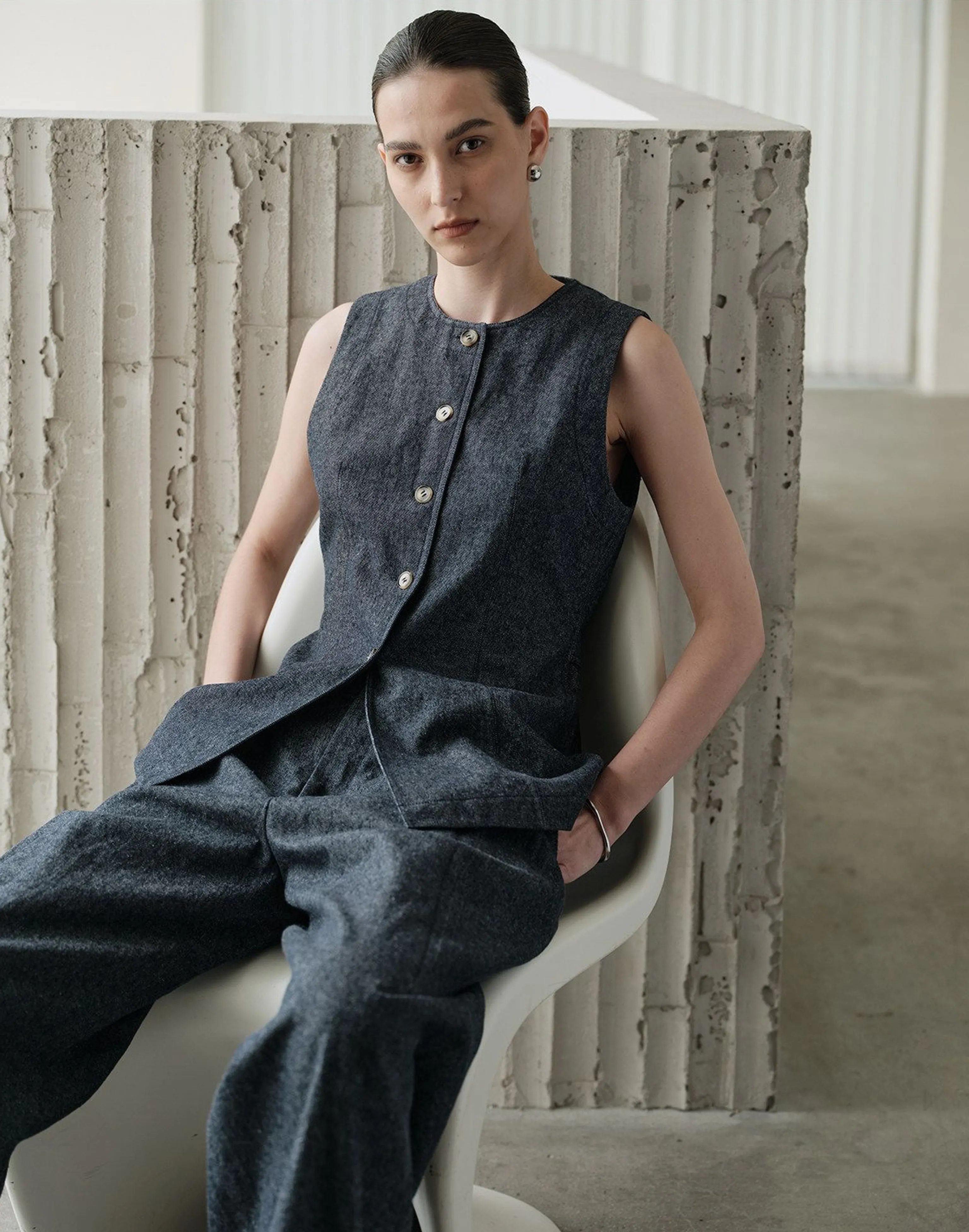 Linen-Cotton Vest & Wide-Leg Trousers