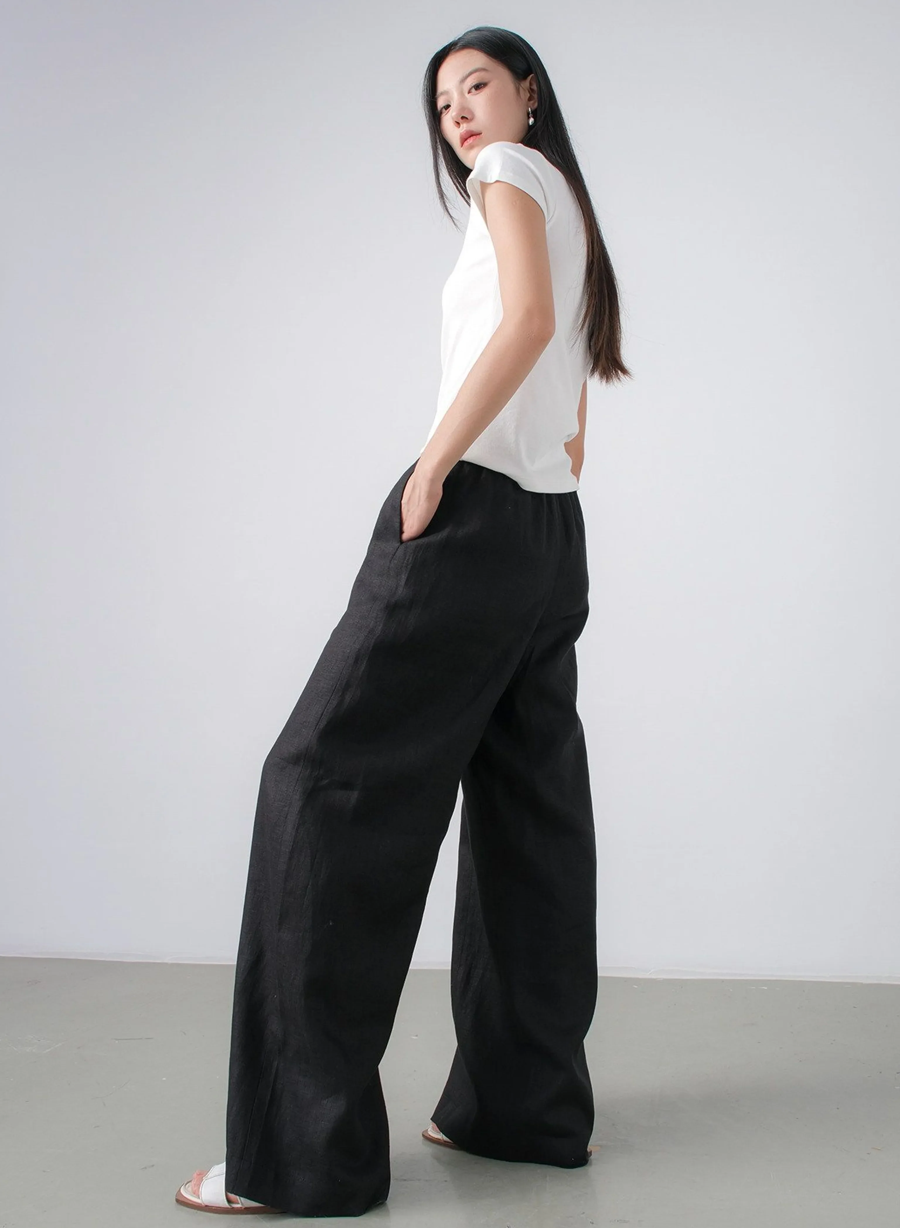 Linen High-Waist Wide-Leg Trousers - Image 5