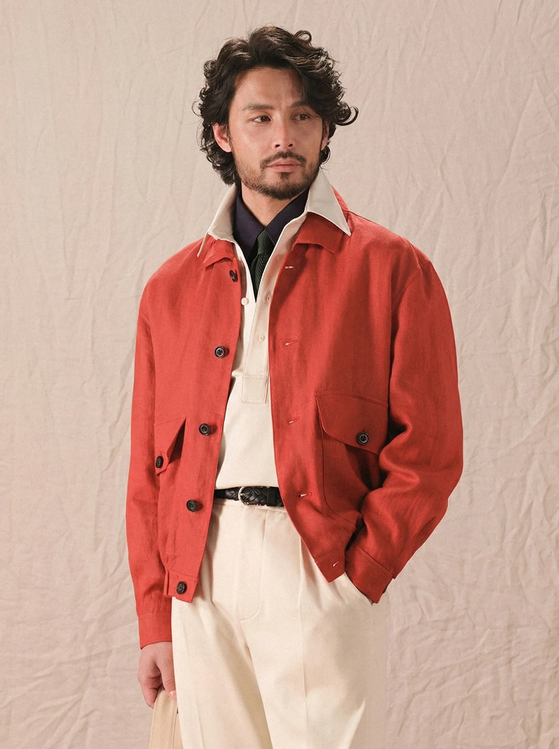 Linen Lapel Bomber Jacket