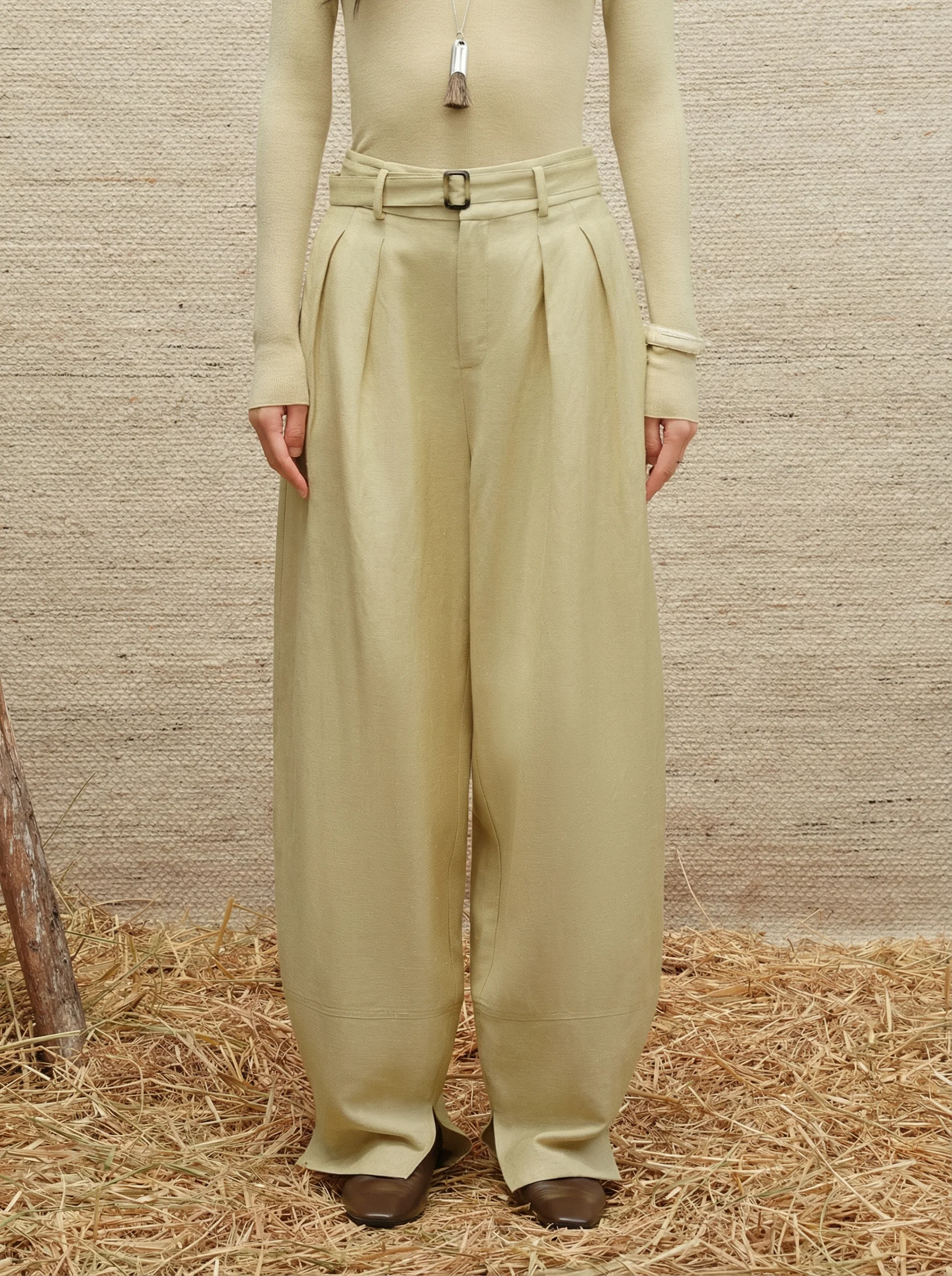 Linen Merino Pleated Balloon Pants - Image 4