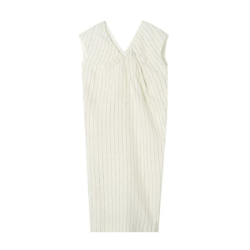 Linen Pinstripe V-Neck Maxi Dress - Image 3
