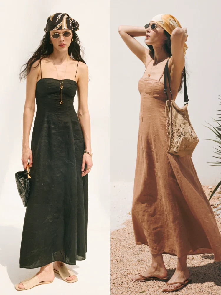 Linen Spaghetti-Strap Maxi Dress - Image 2