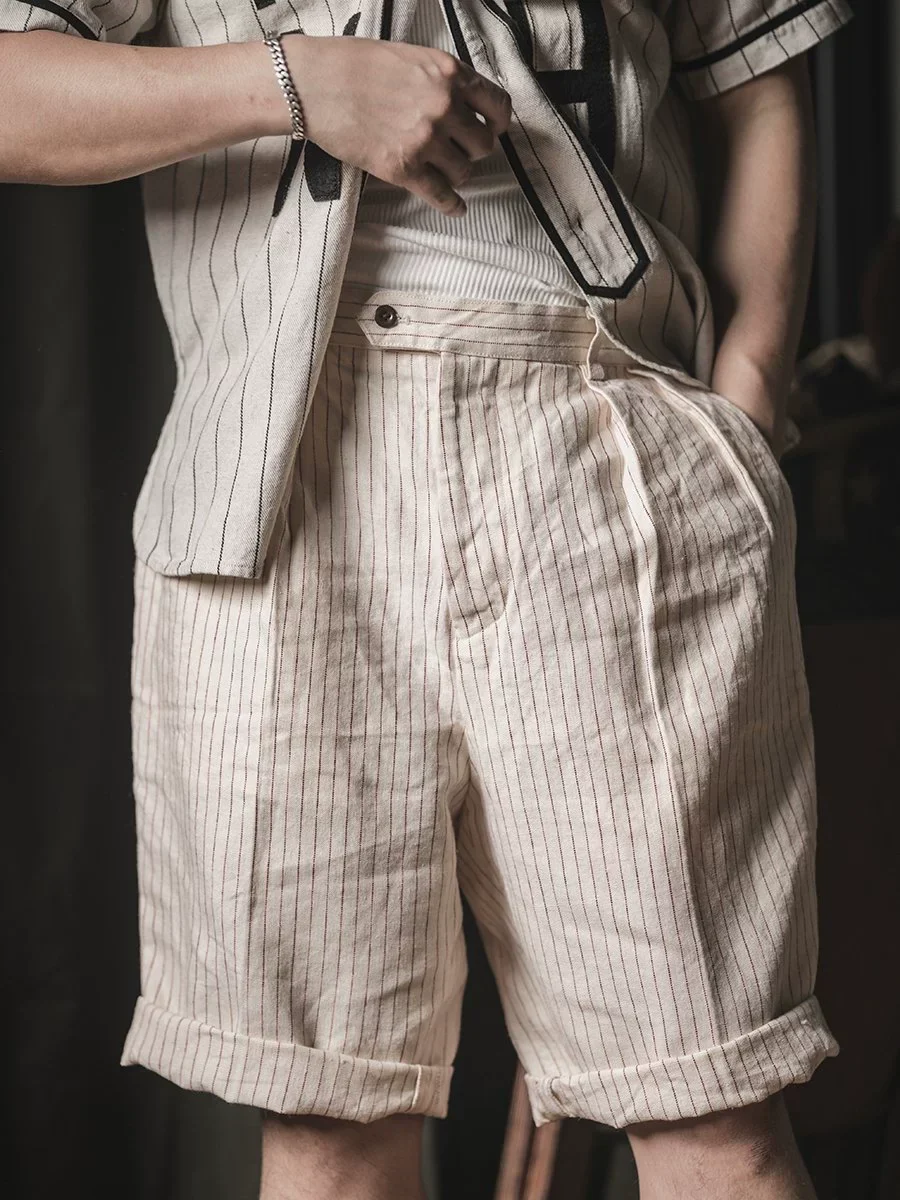 Linen Striped Wide-Leg Shorts