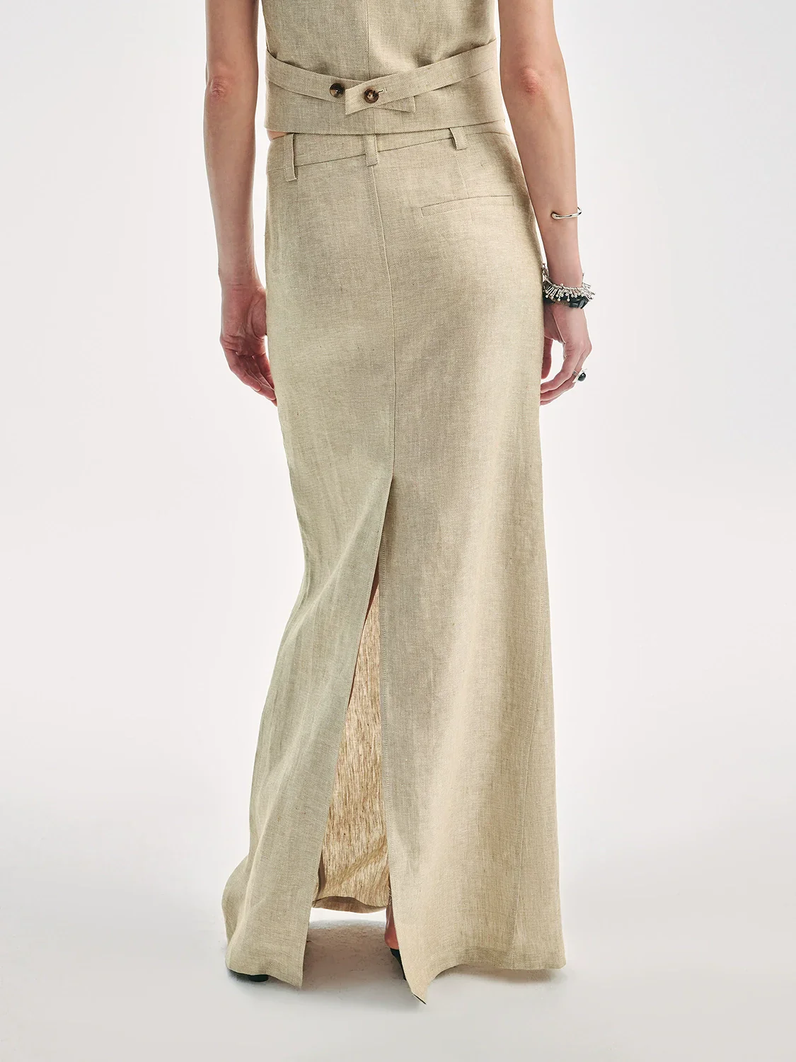 Linen-Textured Column Maxi Skirt - Image 5