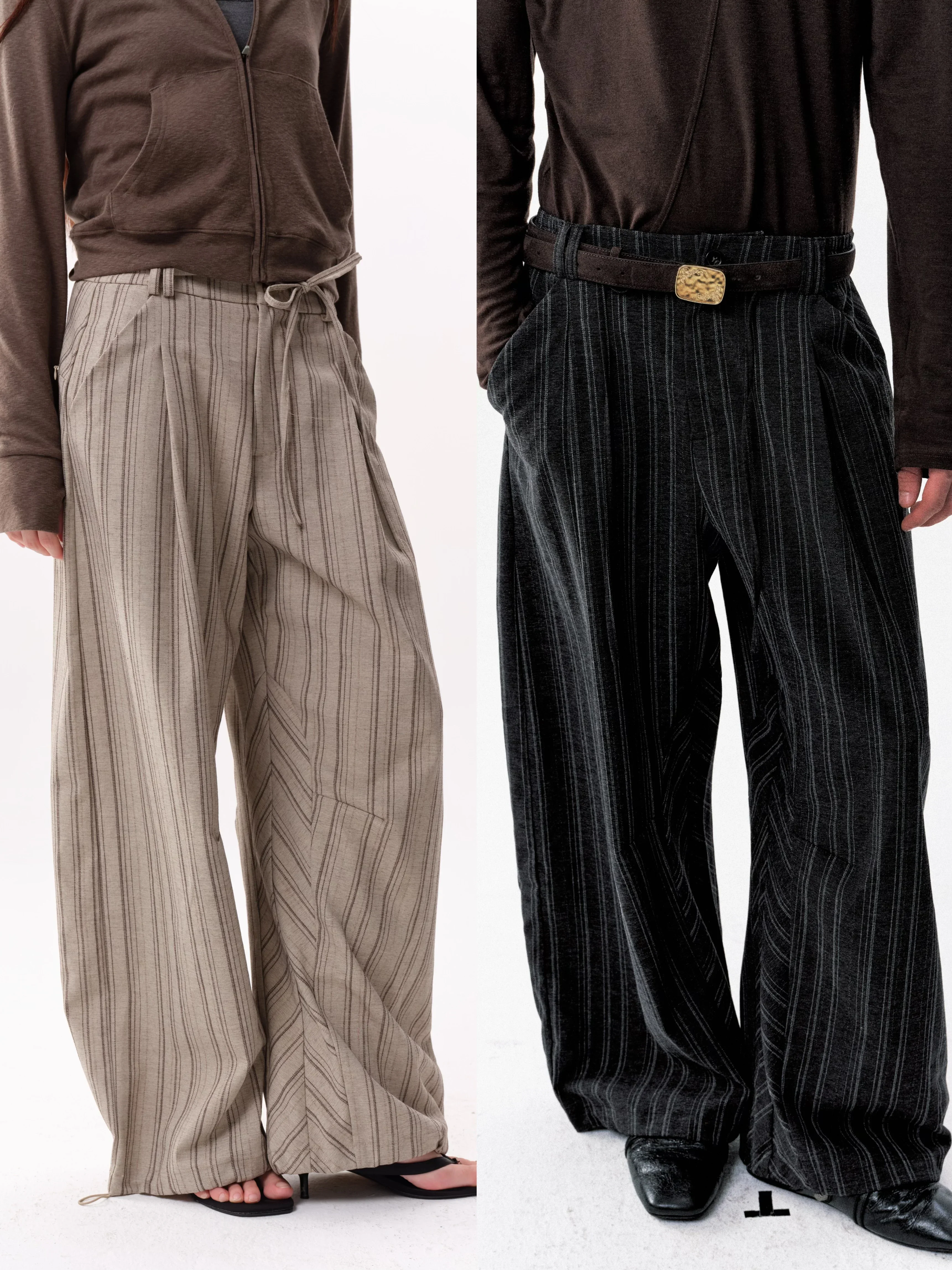 Linen-Textured Pinstripe Wide-Leg Pants