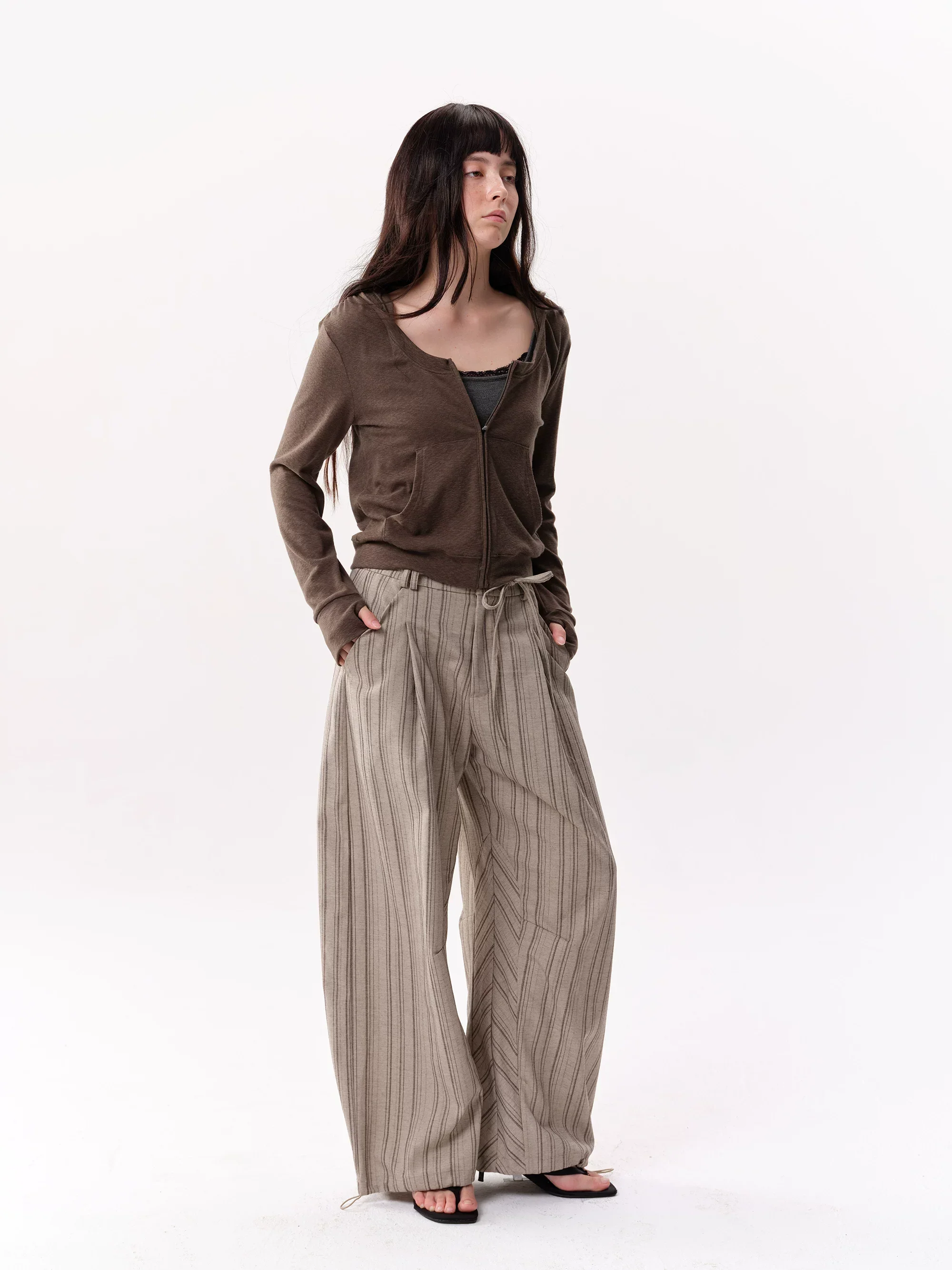 Linen-Textured Pinstripe Wide-Leg Pants - Image 3