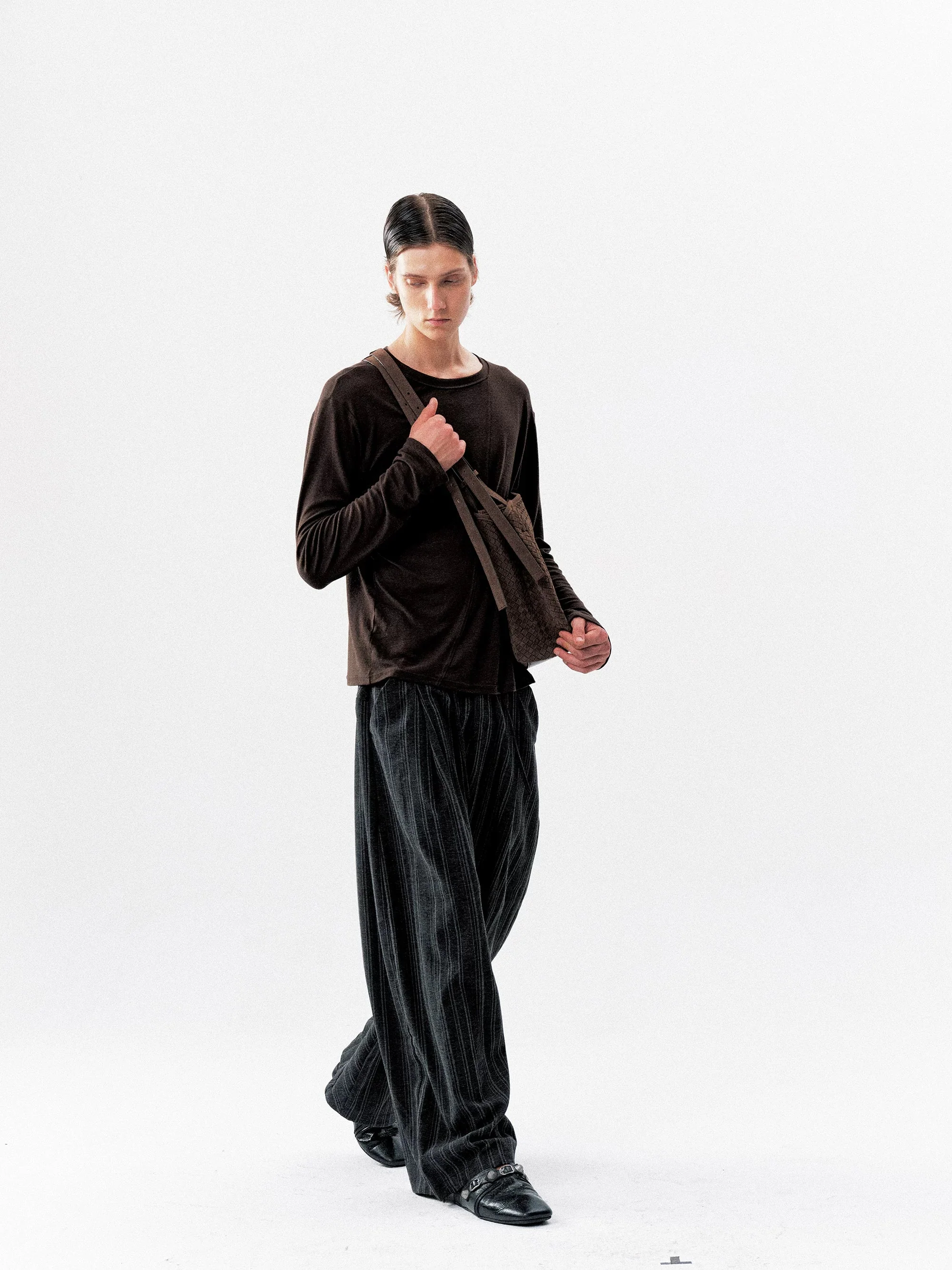 Linen-Textured Pinstripe Wide-Leg Pants - Image 4