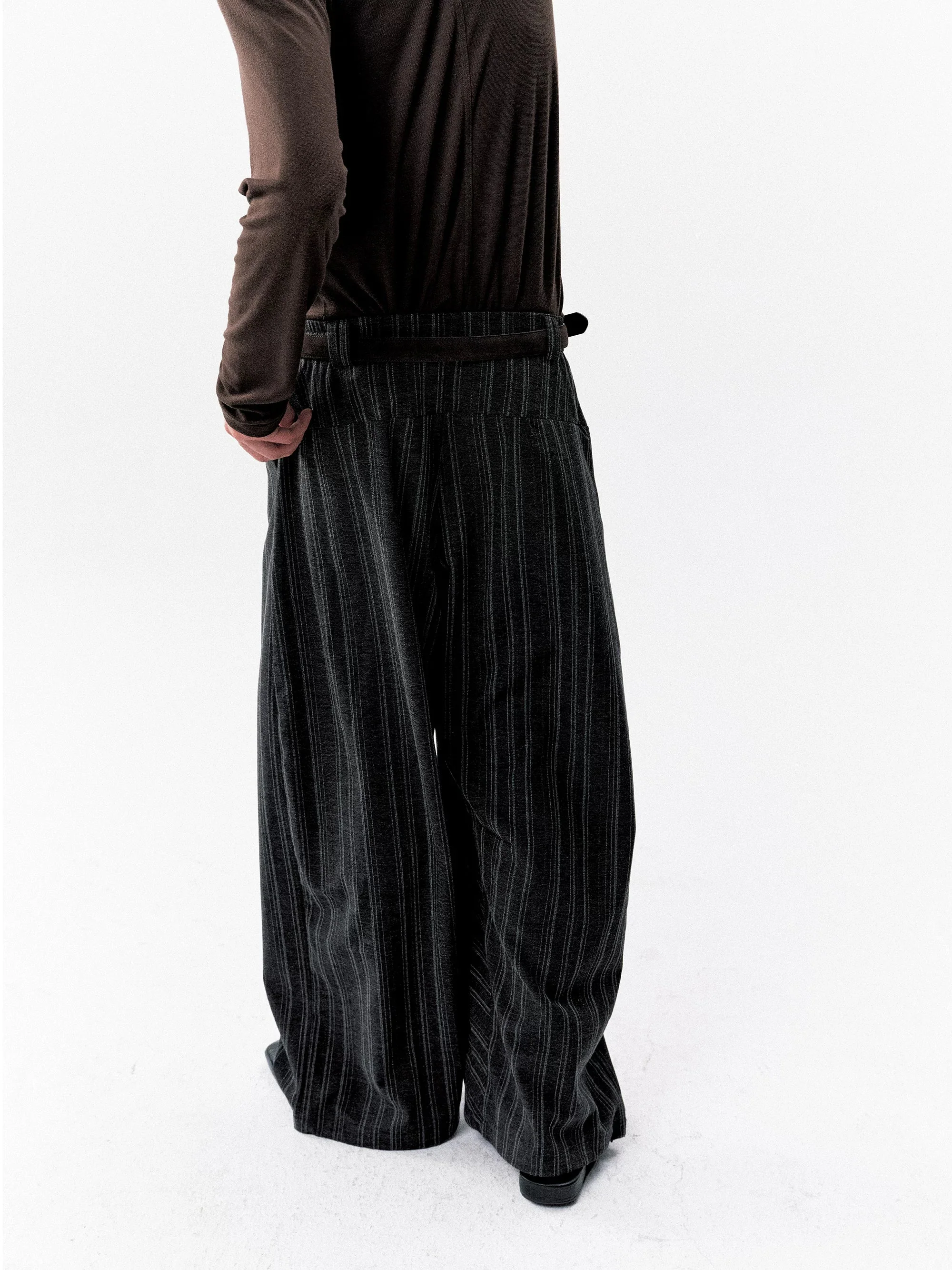 Linen-Textured Pinstripe Wide-Leg Pants - Image 5