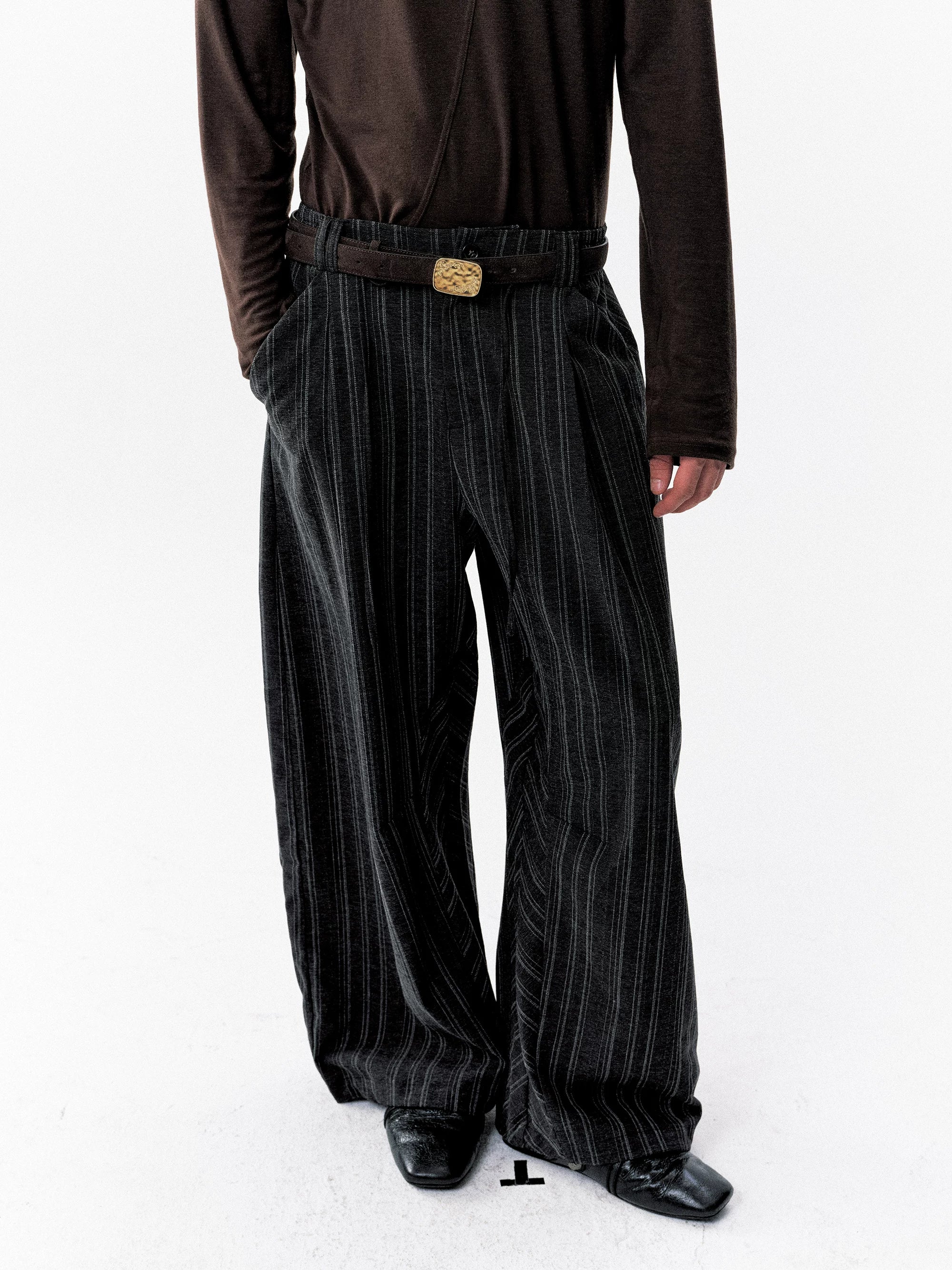 Linen-Textured Pinstripe Wide-Leg Pants - Image 6