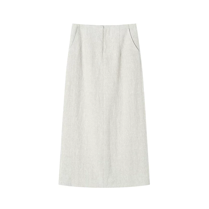 Linen Tie-Front Vest and Straight Skirt Set - Image 4