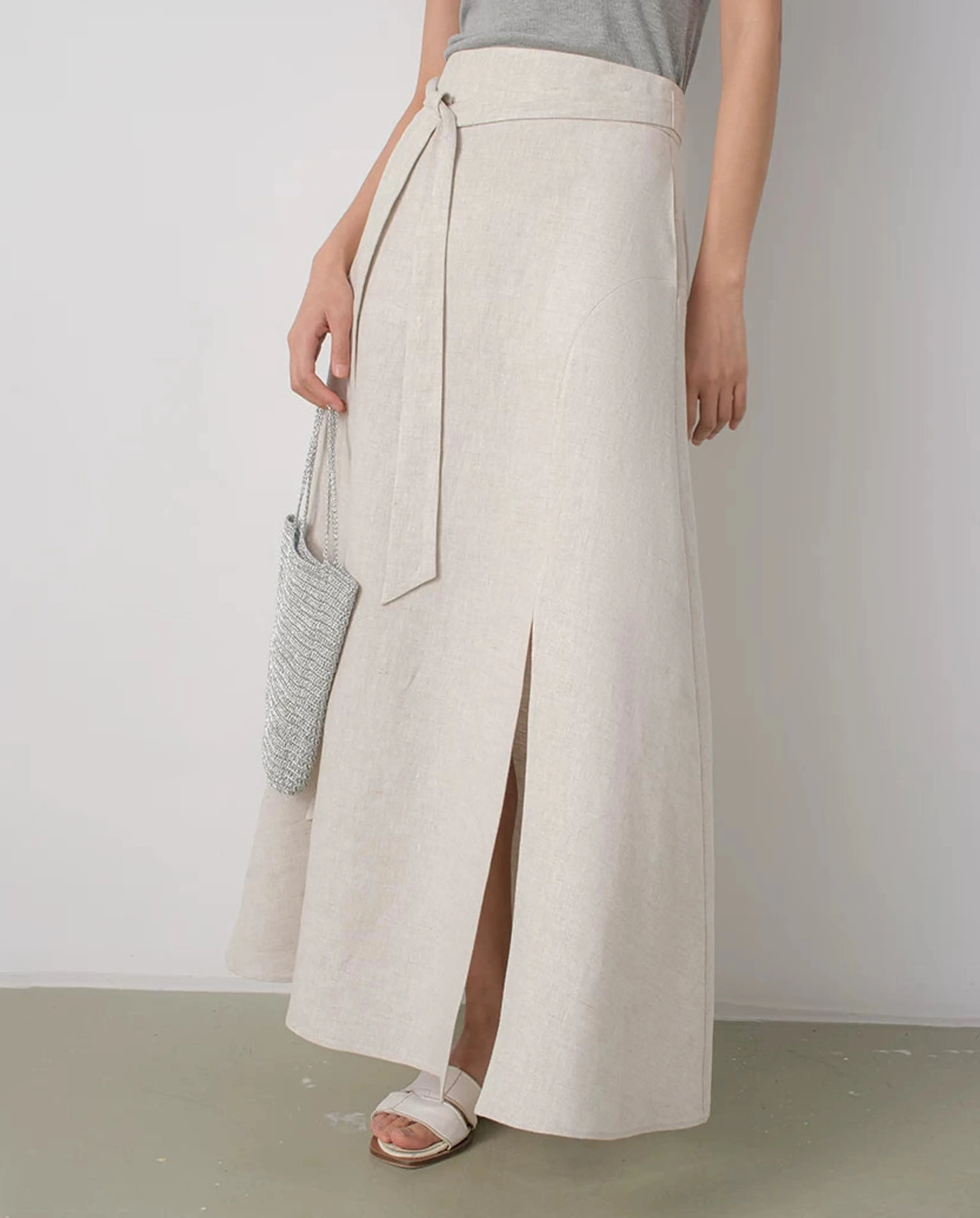 Linen Tie-Waist Wrap Skirt