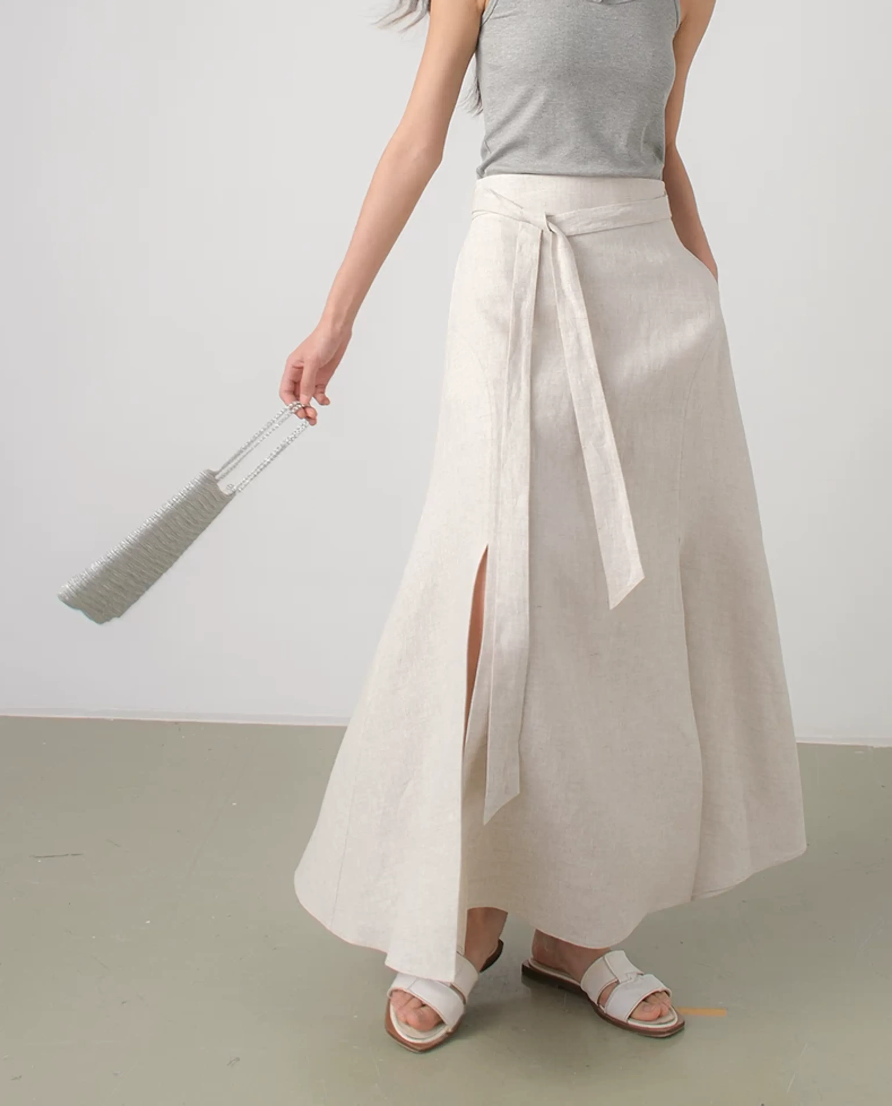 Linen Tie-Waist Wrap Skirt - Image 2