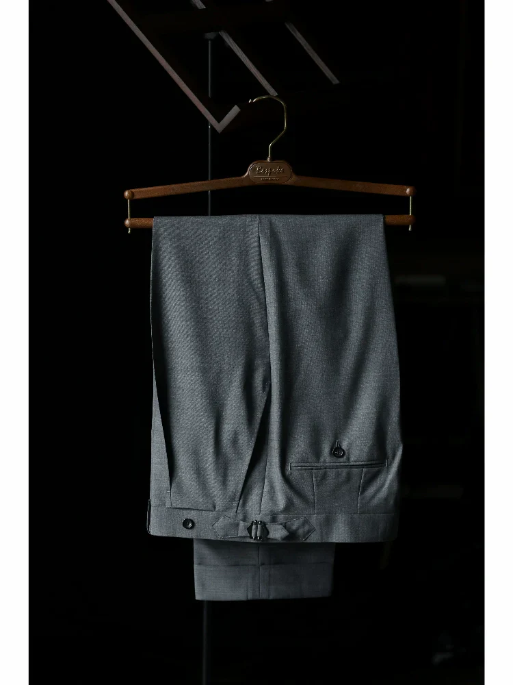 London Gray Merino Wool Pleated Trousers - Image 4