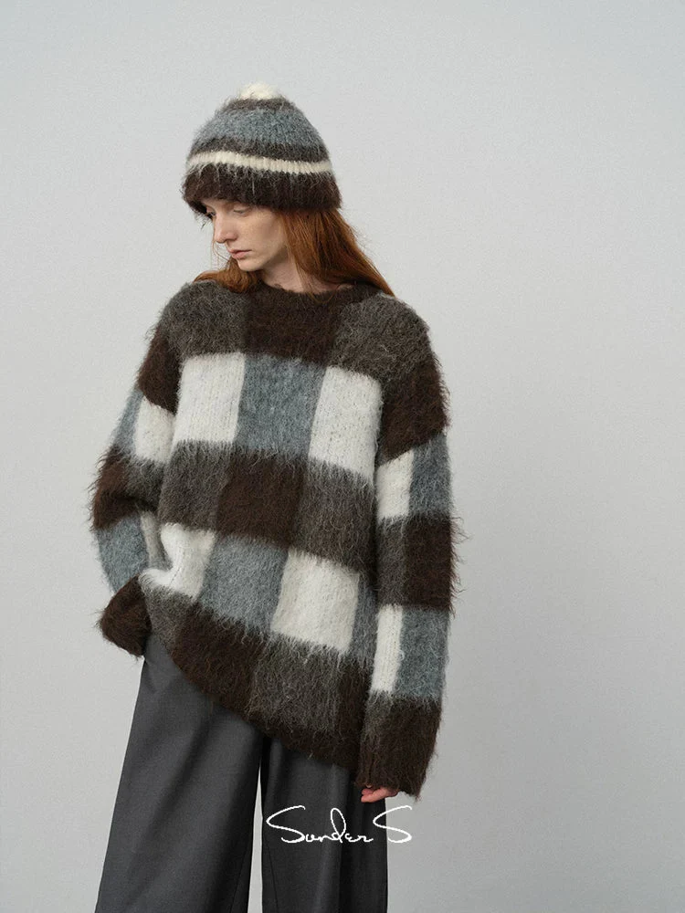 Long-Hair Plaid Crewneck Sweater - Image 2