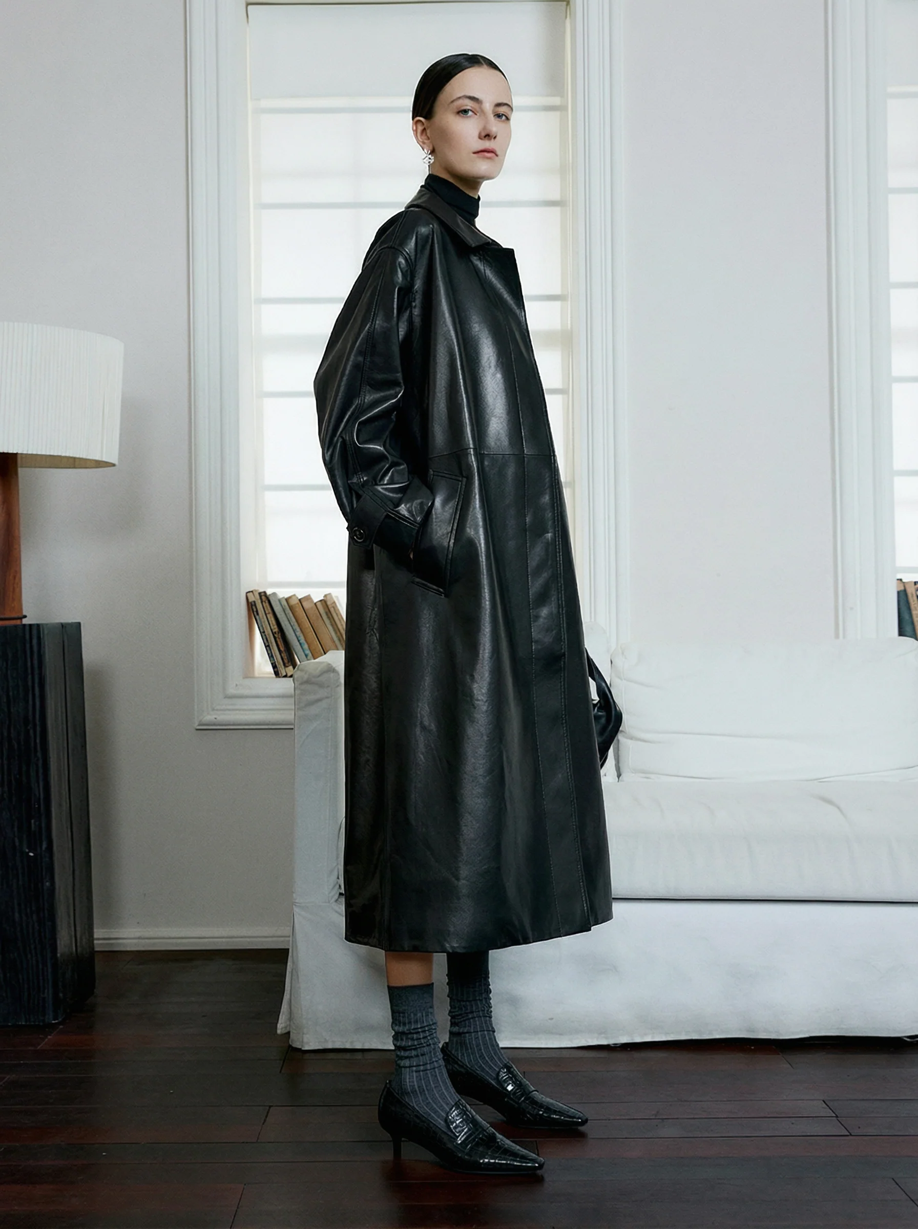 Long Sheepskin Trench Coat - Image 7