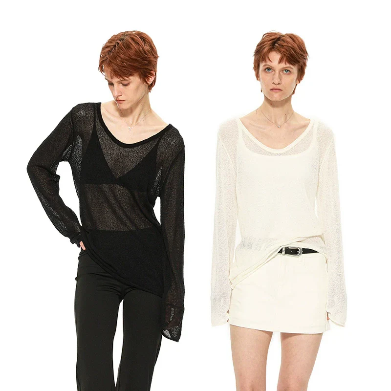 Long-Sleeve Sheer V-Neck Sweater - Image 4