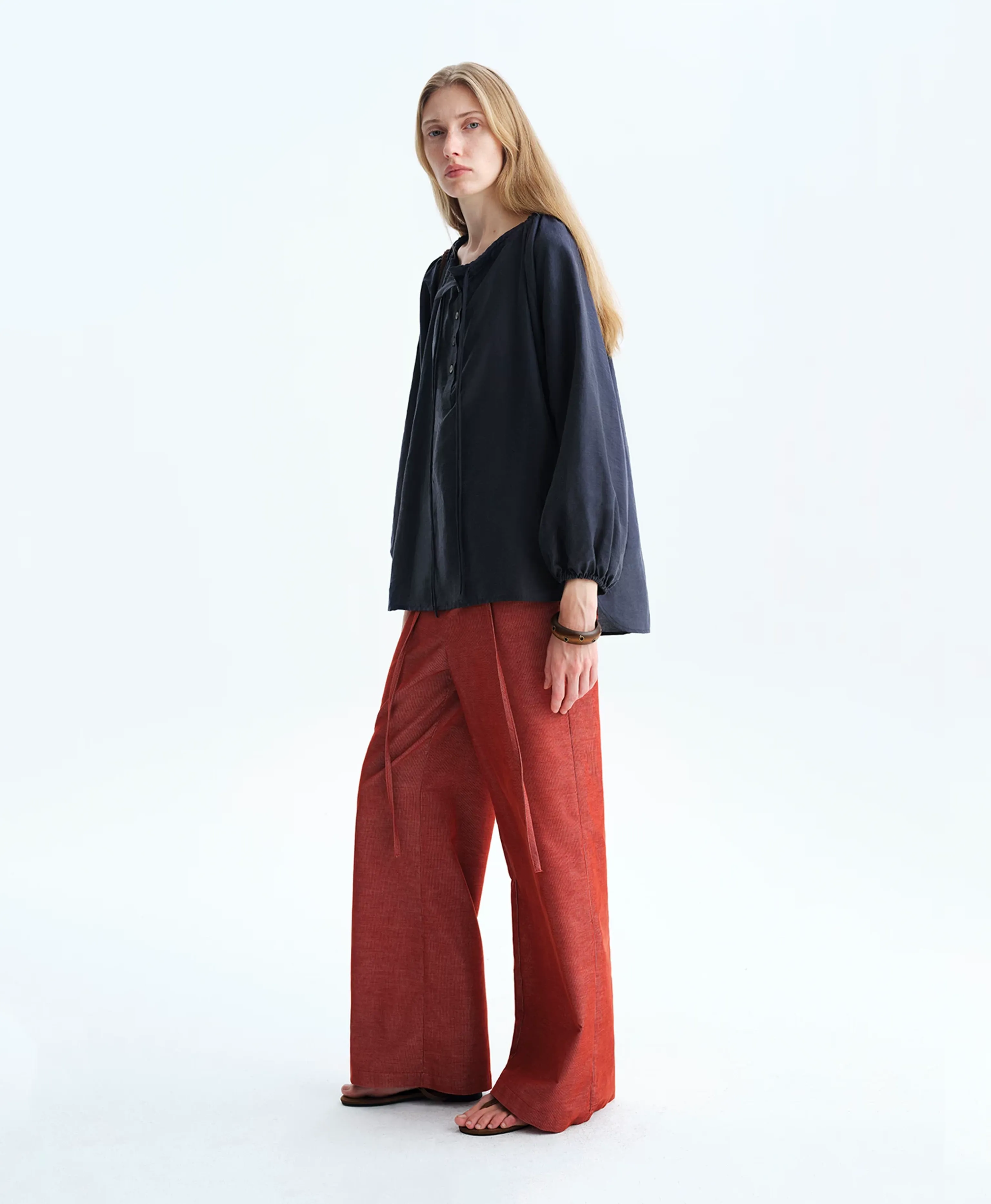 Long-Staple Cotton Drawstring Wide-Leg Trousers - Image 3
