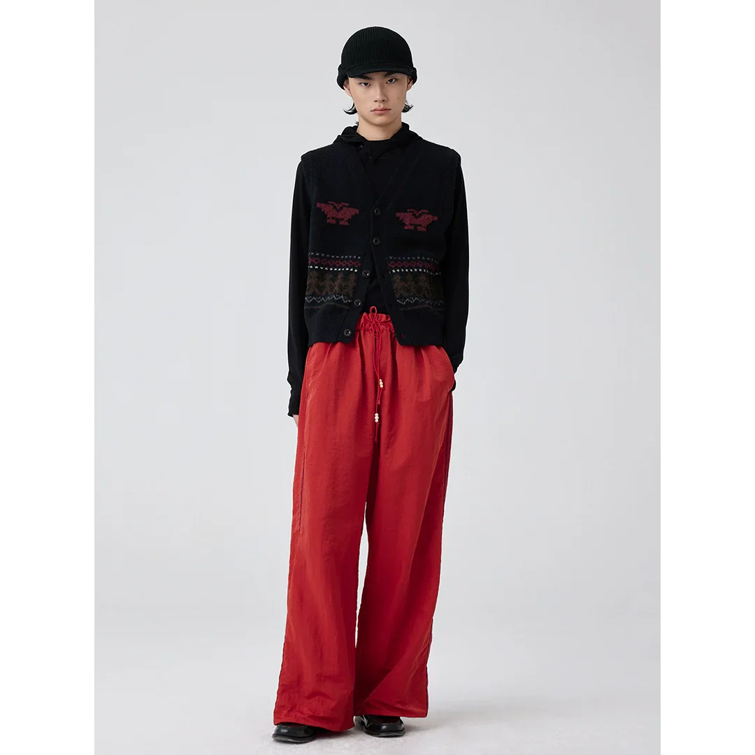 Loose-Fit Wide-Leg Nylon Pants