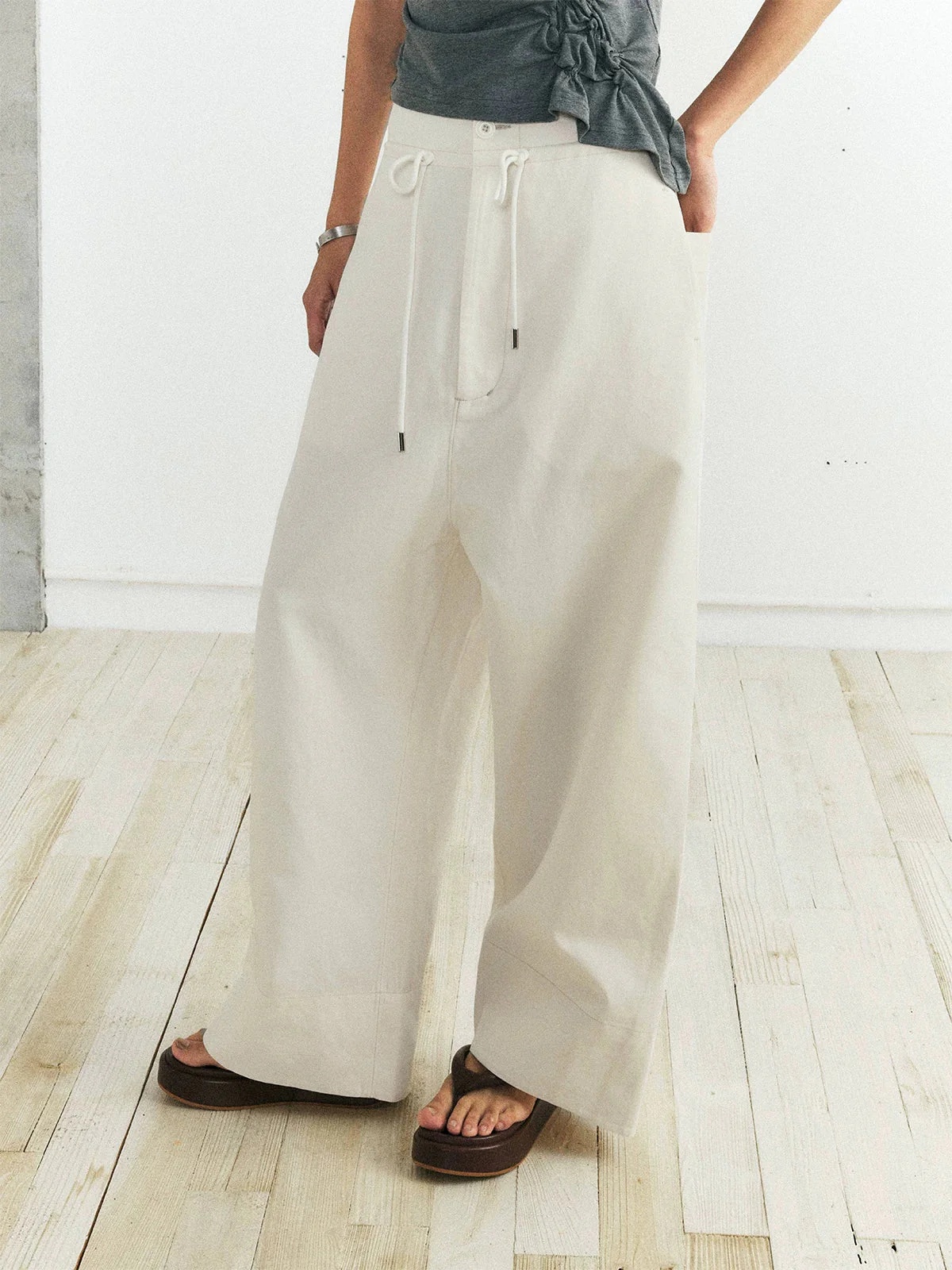 Low-Crotch Drawstring Wide-Leg Pants - Image 2