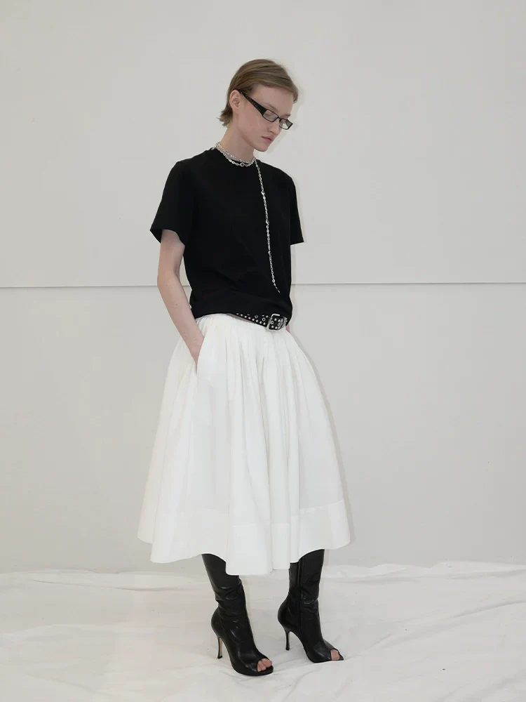 Low-Waist Pleated Midi Skirt