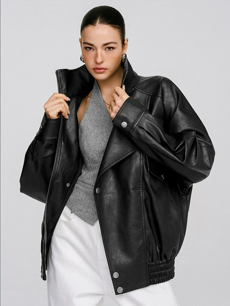 Lychee-Grain Faux Leather Jacket - Image 4