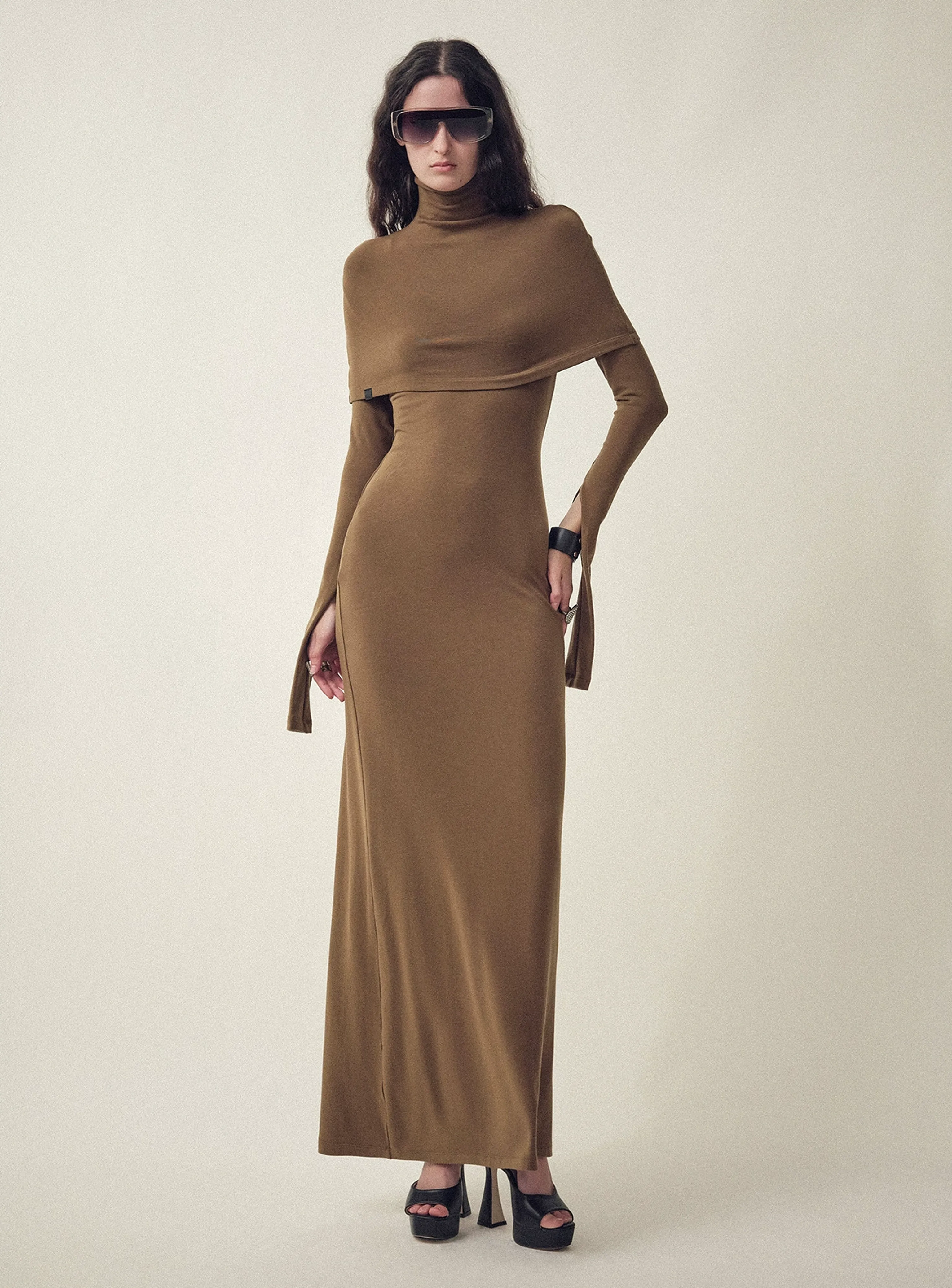 Lyocell-Wool Cape Maxi Dress Set - Image 5