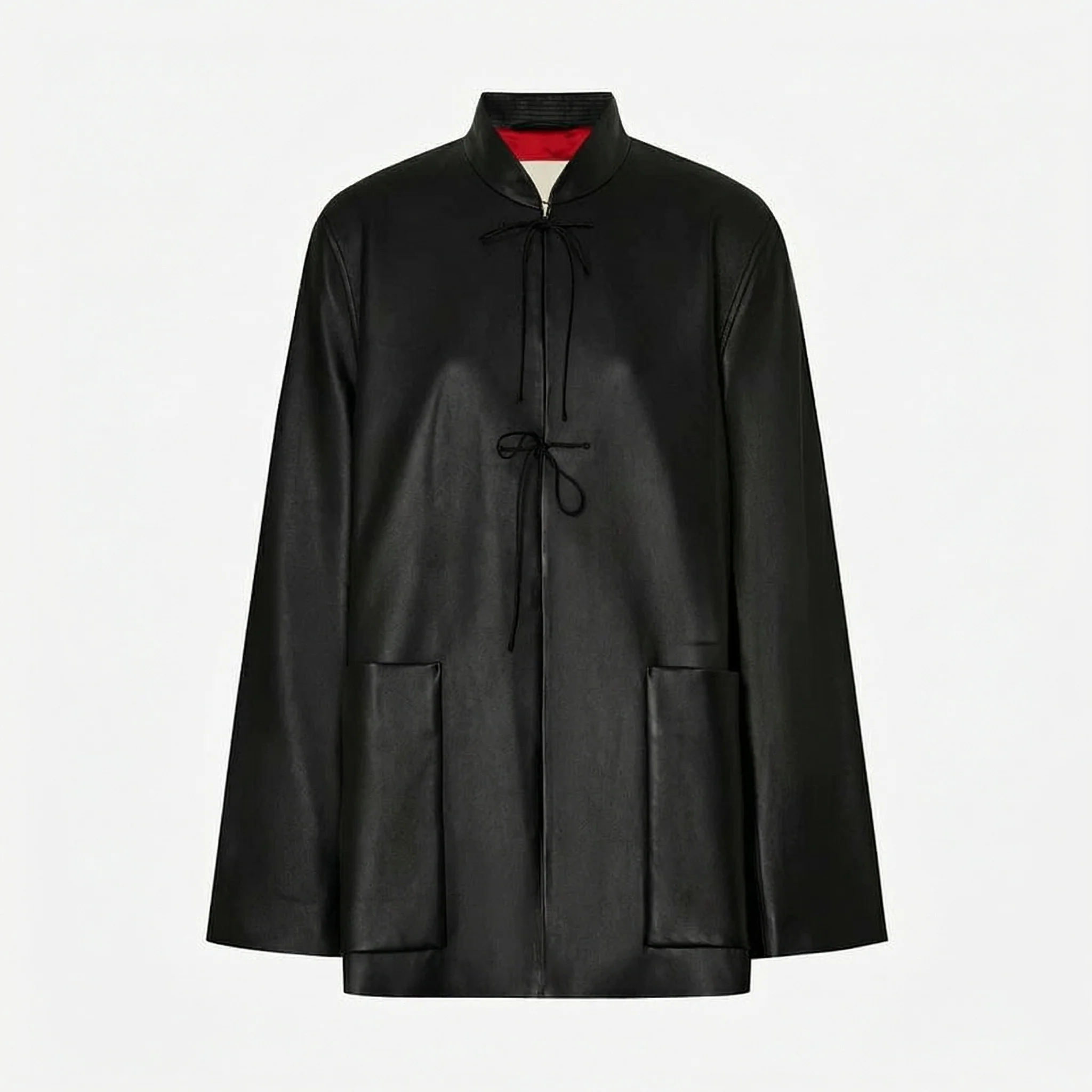 Mandarin Collar Leather Jacket - Image 7