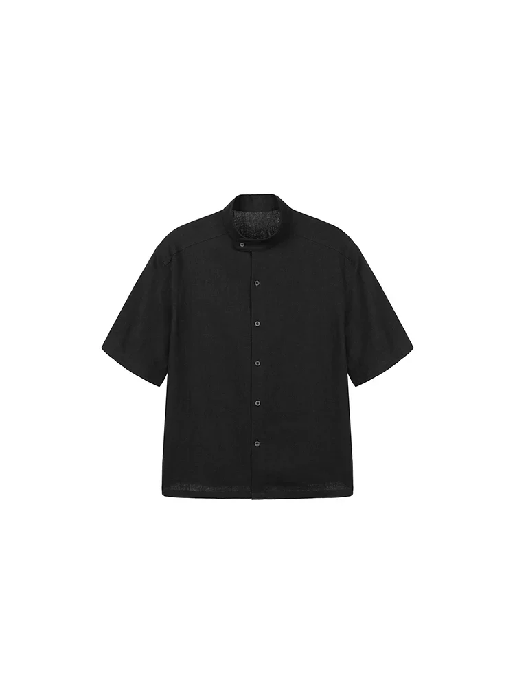 Mandarin-Collar Short-Sleeve Shirt - Image 2