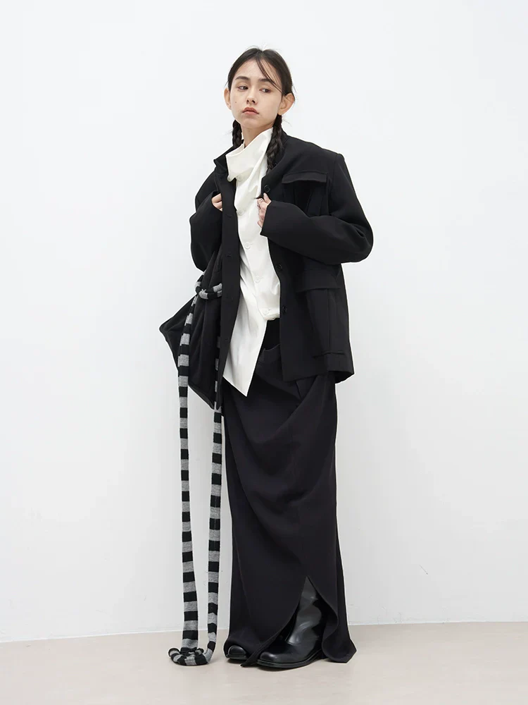 Mandarin-Collar Utility Blazer