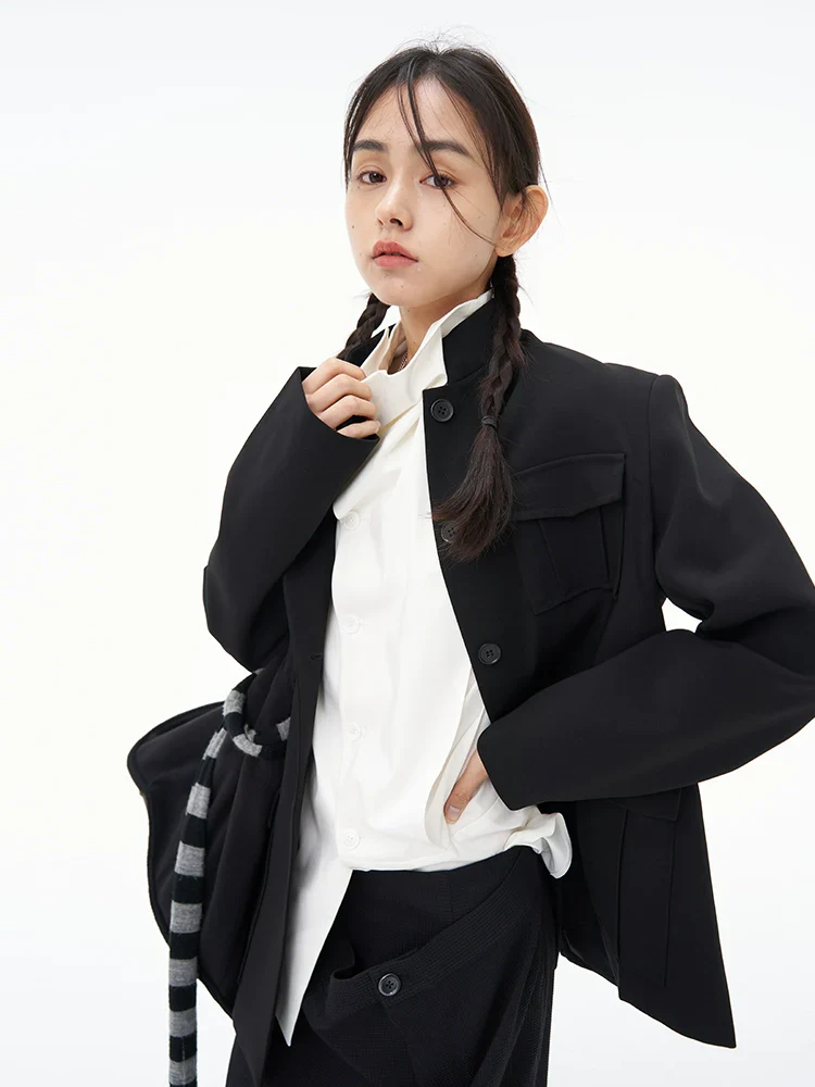 Mandarin-Collar Utility Blazer - Image 2