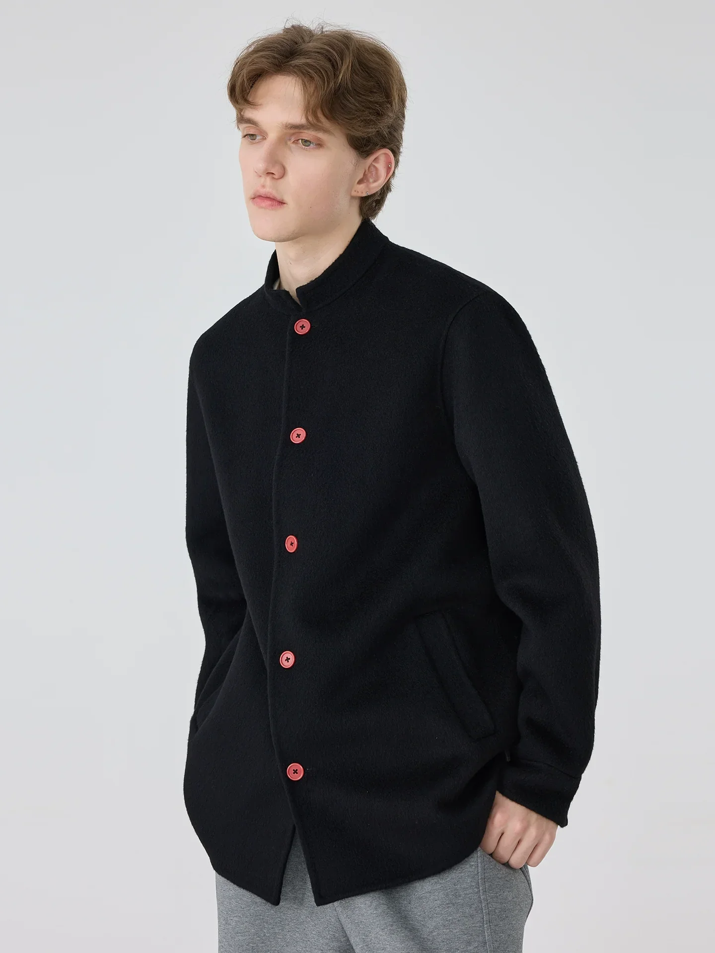 Mandarin-Collar Wool-Camel Jacket - Image 2