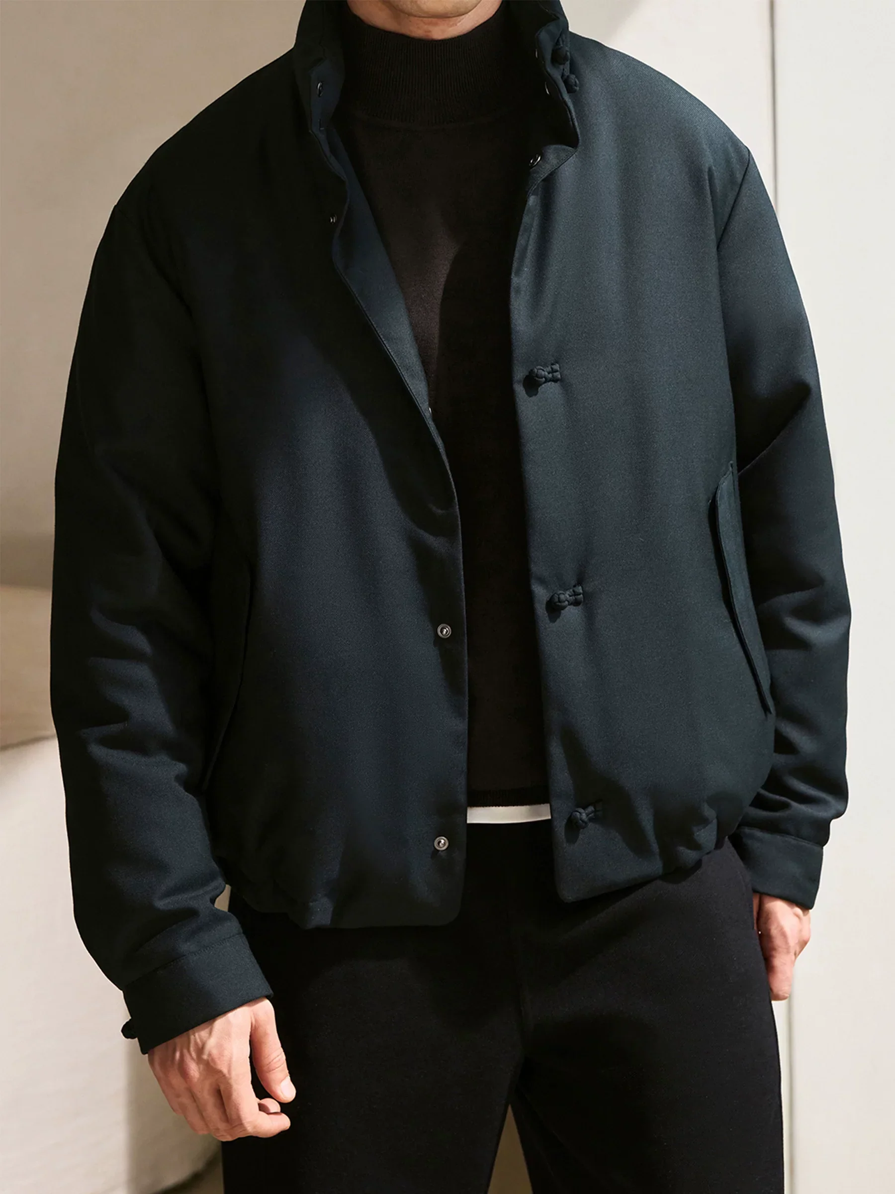 Mandarin Collar Wool Twill Down Jacket - Image 2