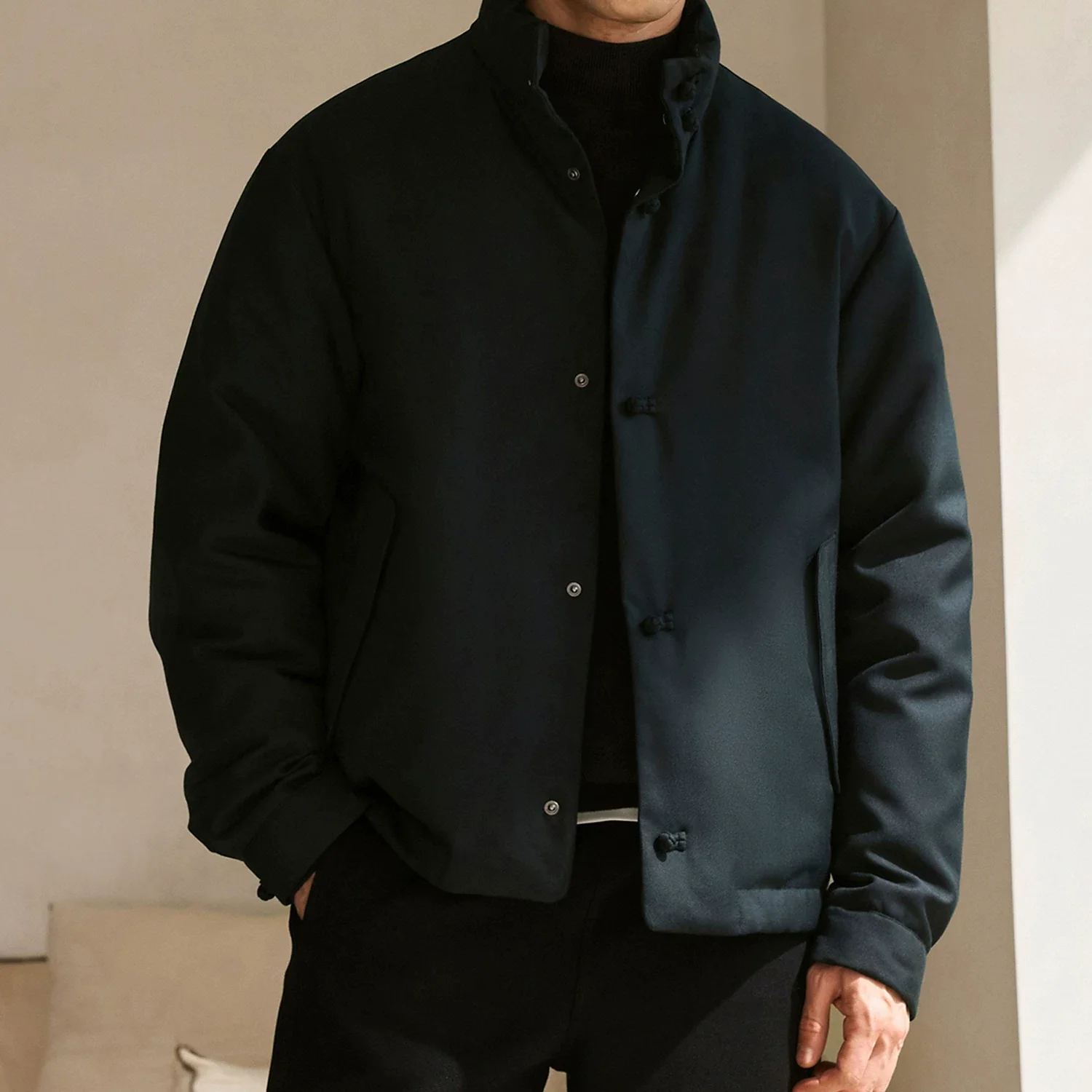 Mandarin Collar Wool Twill Down Jacket - Image 5