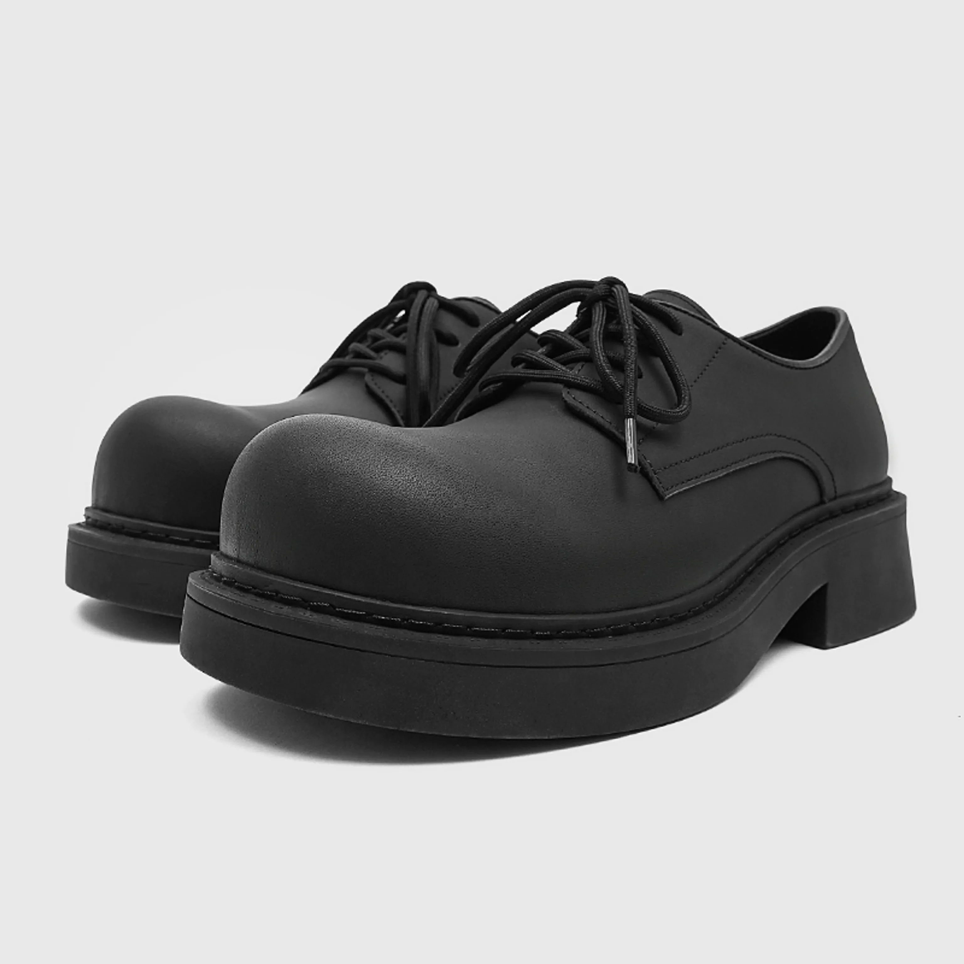 Matte Black Derby Platform Shoes - Image 8