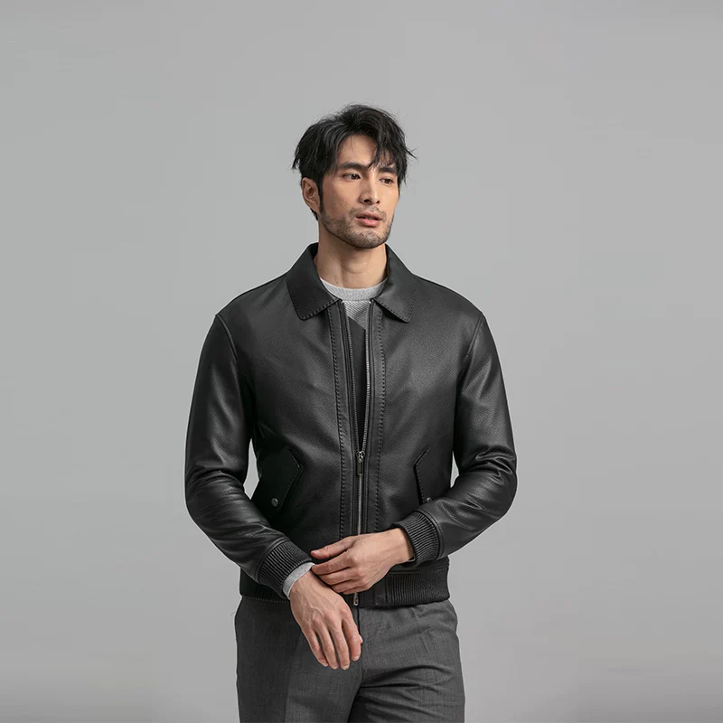 Matte Cowhide Leather Bomber Jacket - Image 2