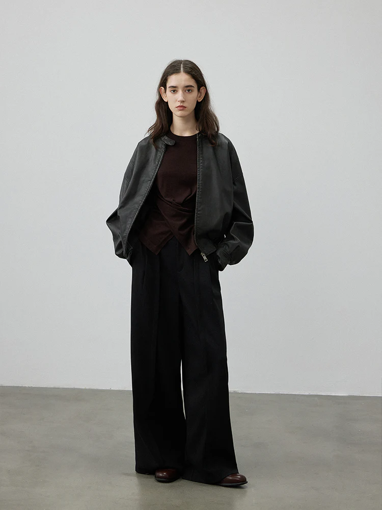 Matte Faux Leather Zip Bomber