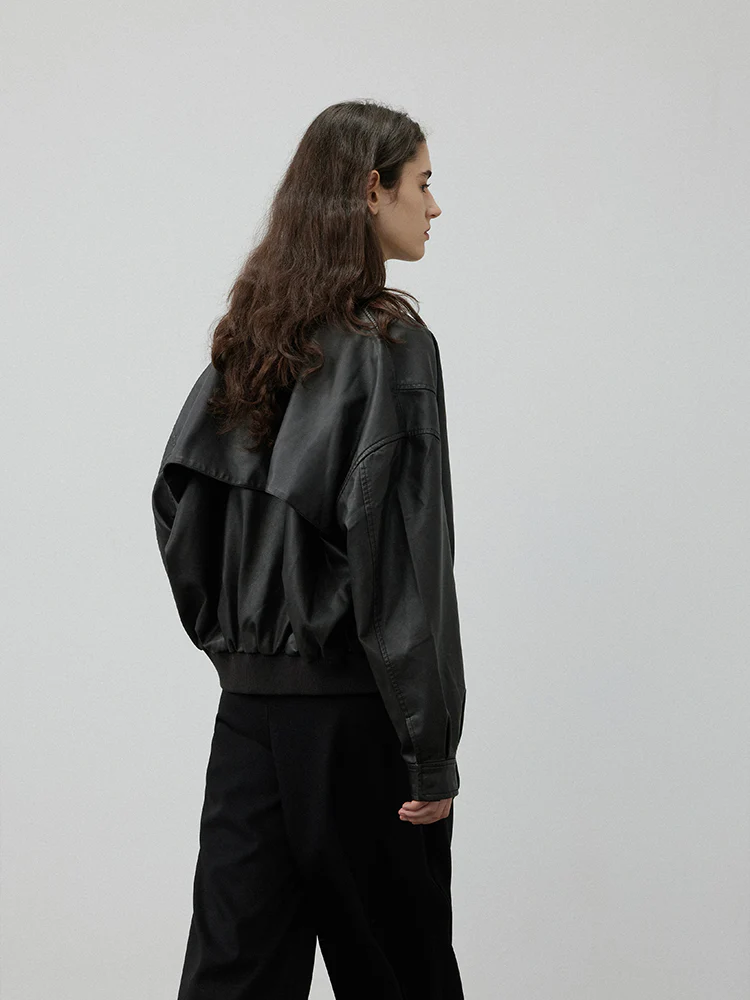 Matte Faux Leather Zip Bomber - Image 2