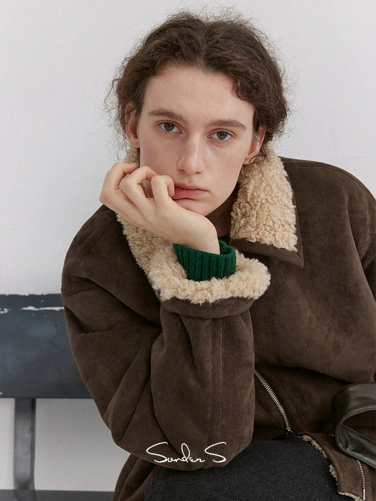 Matte Faux Suede Sherpa Zip Jacket - Image 2