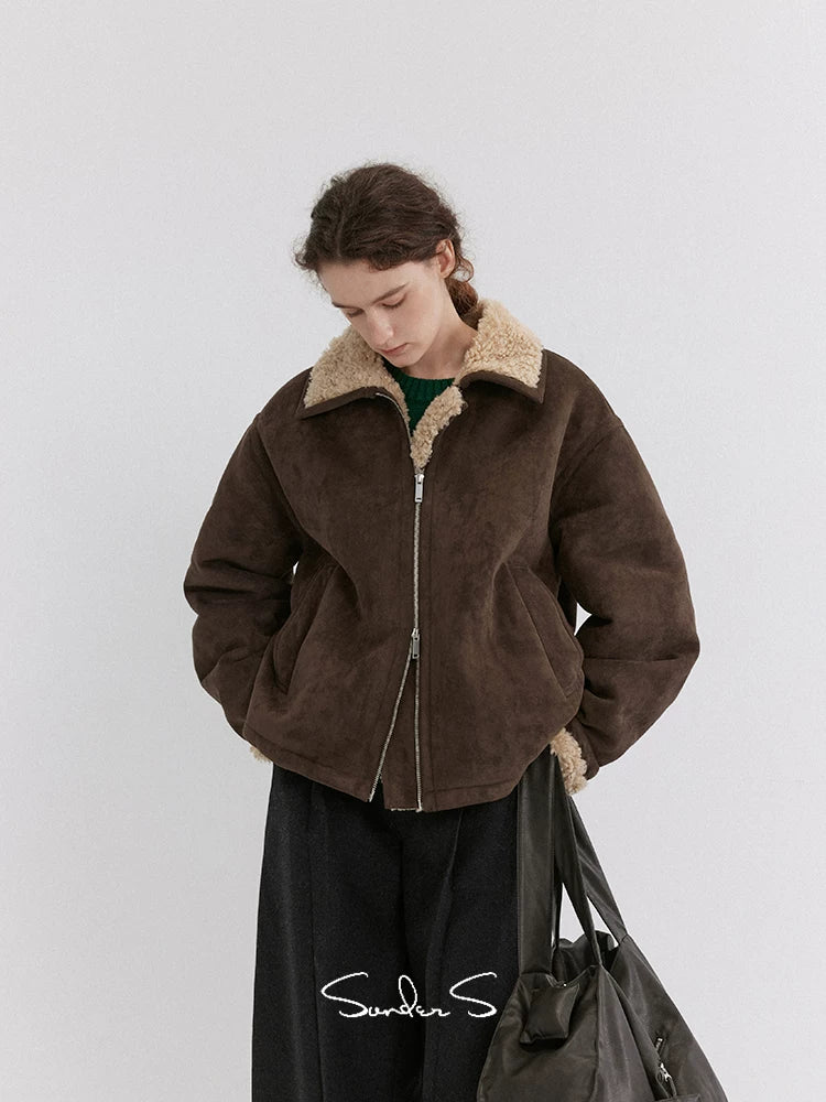 Matte Faux Suede Sherpa Zip Jacket - Image 4