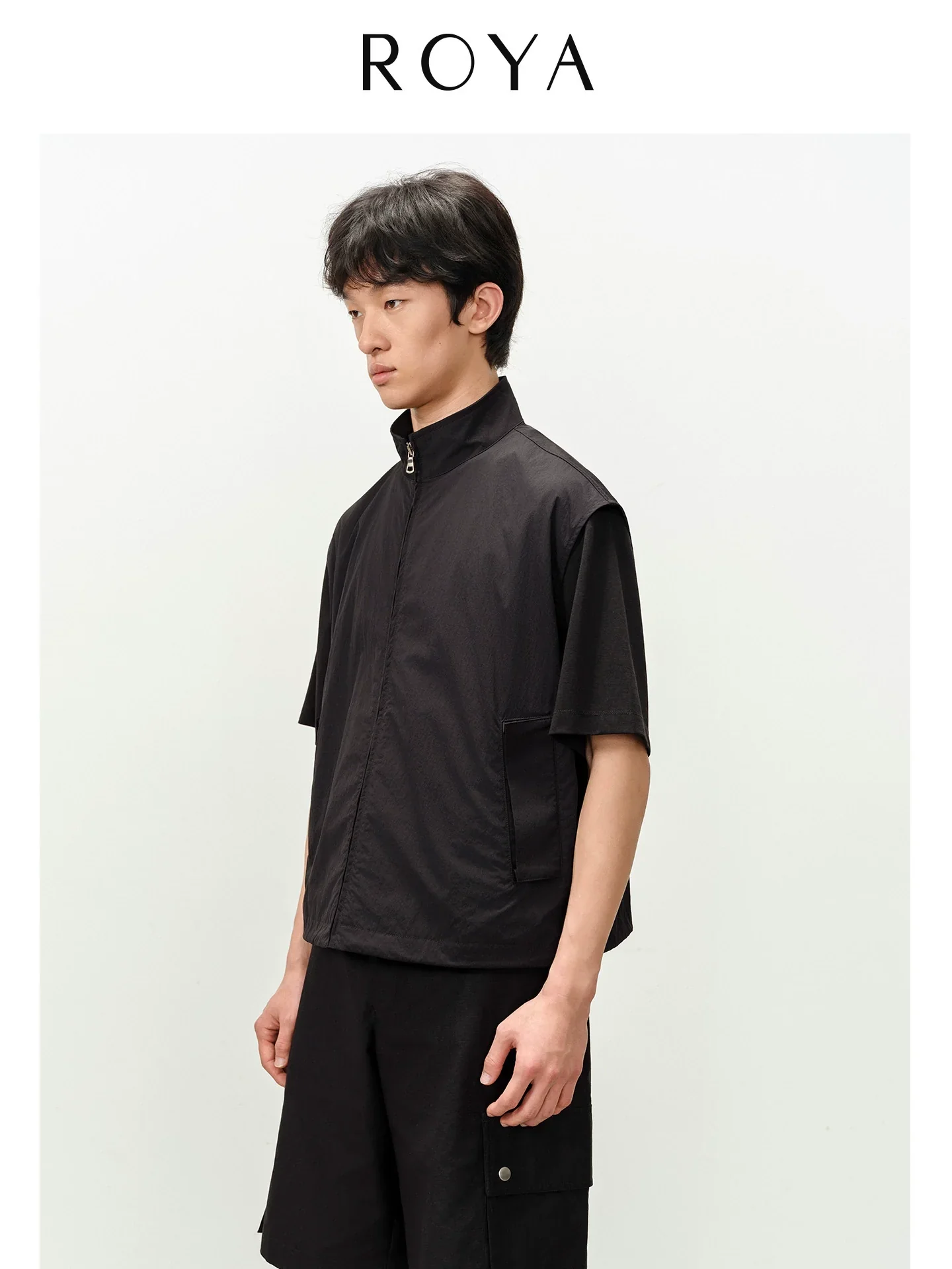 Matte Nylon Stand-Collar Zip Vest