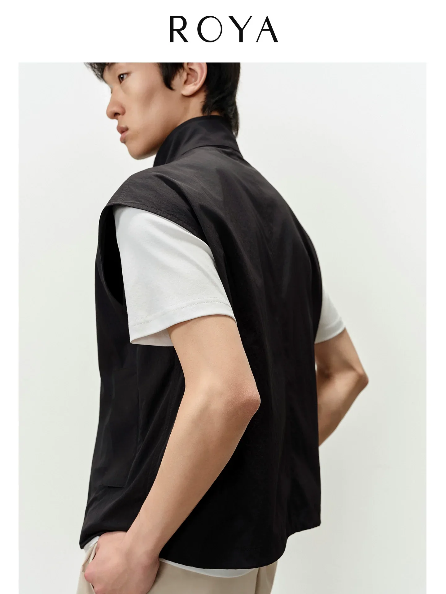 Matte Nylon Stand-Collar Zip Vest - Image 2