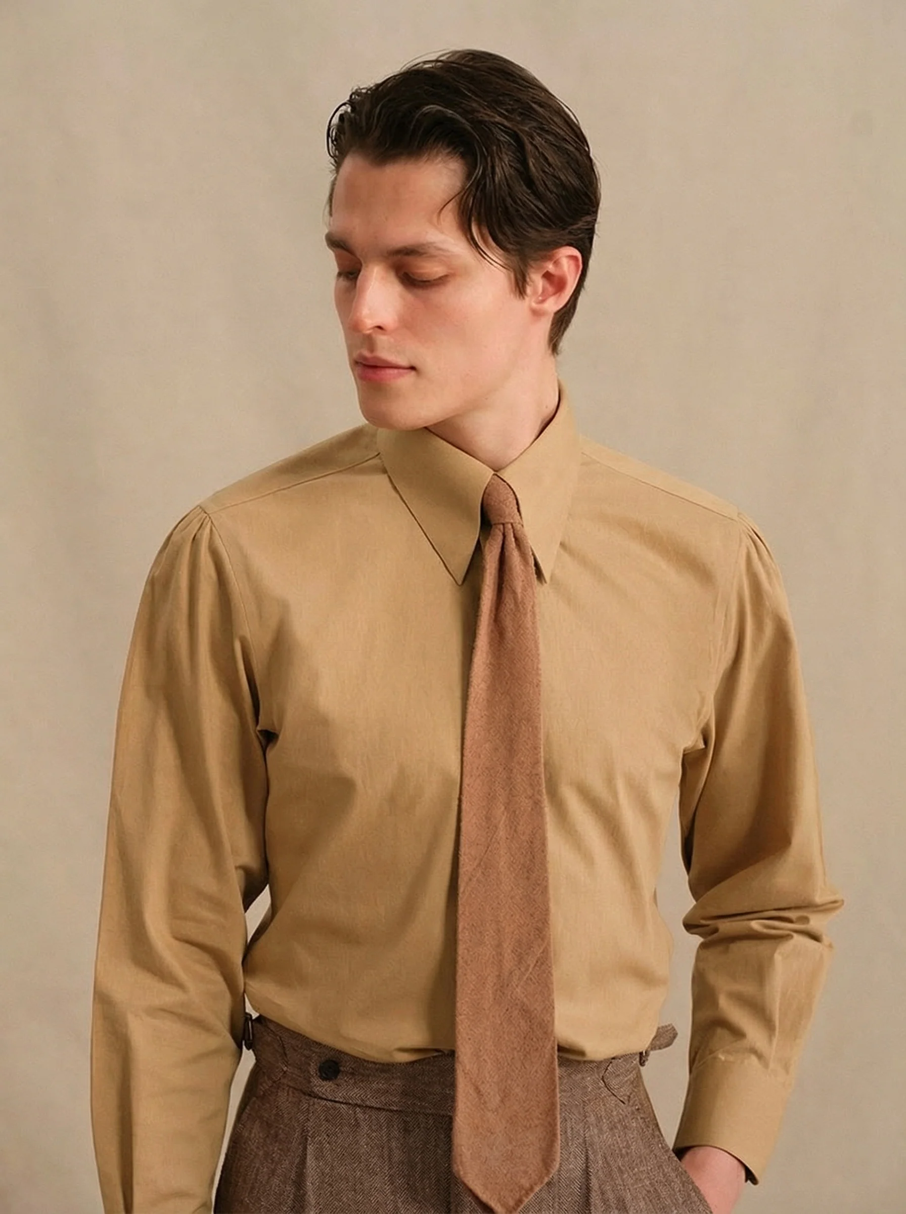 Matte Satin Pointed-Collar Shirt