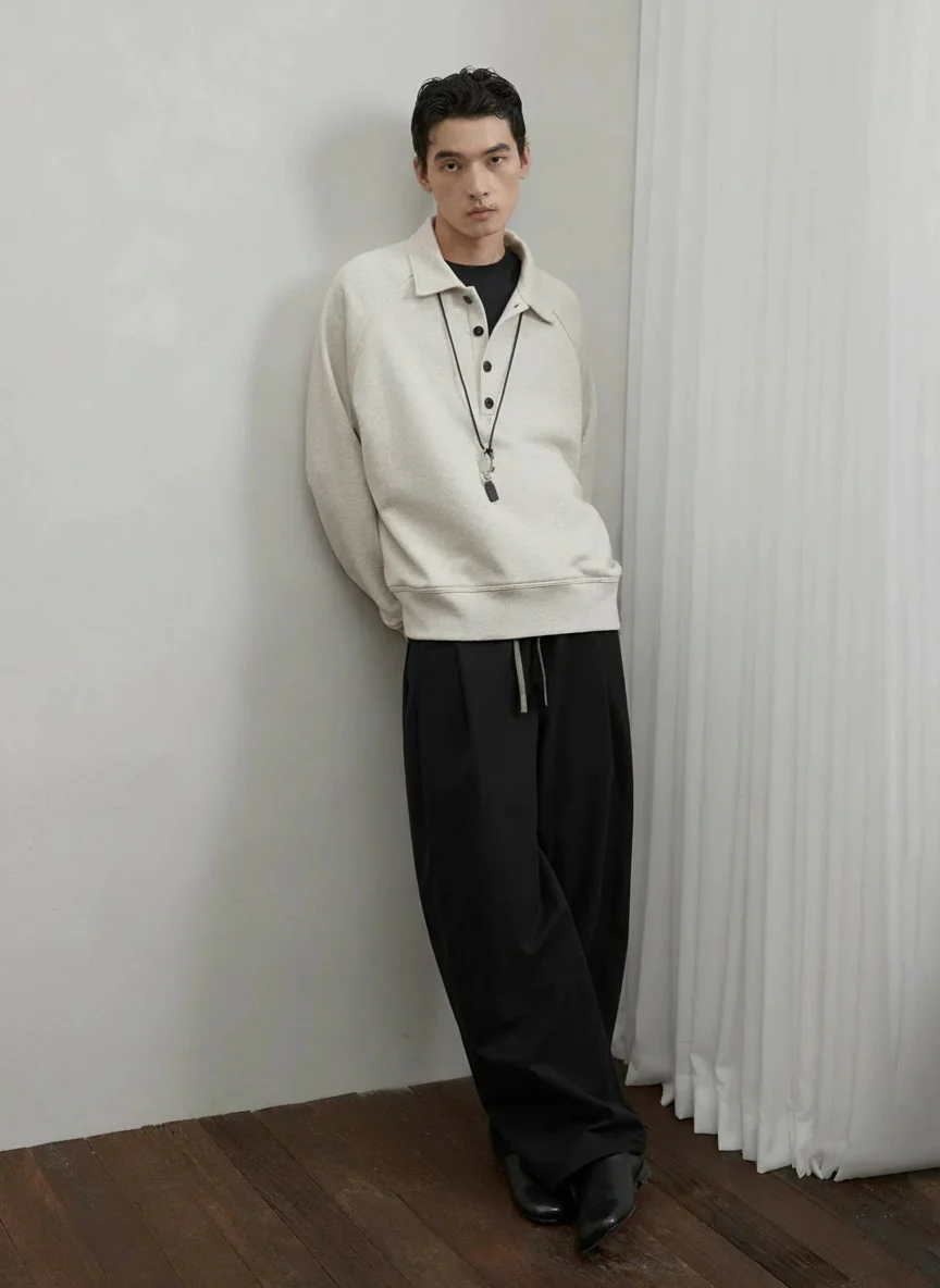 Melange Raglan Polo Sweatshirt - Image 2