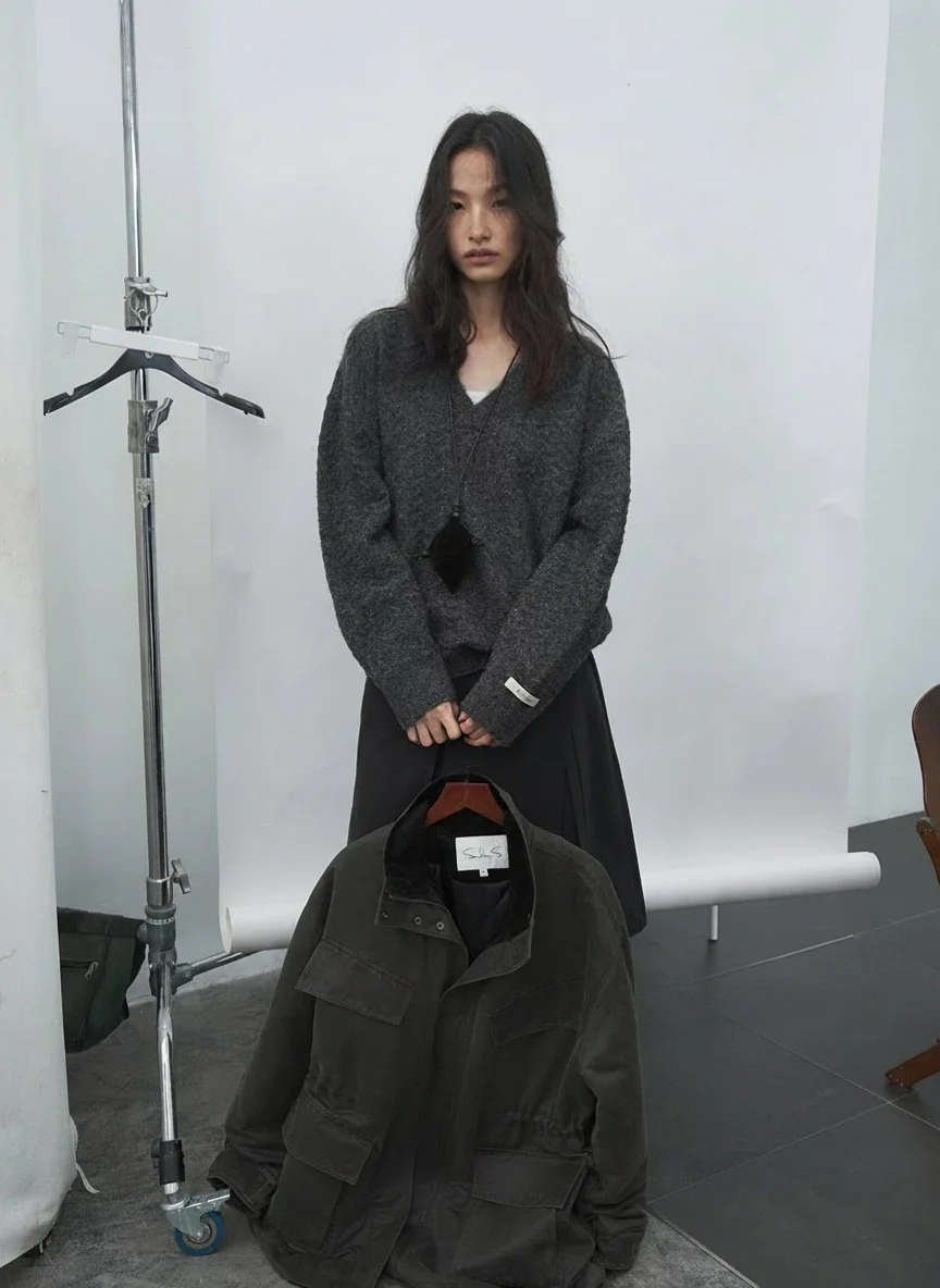 Melange V-Neck Wool-Blend Sweater - Image 6