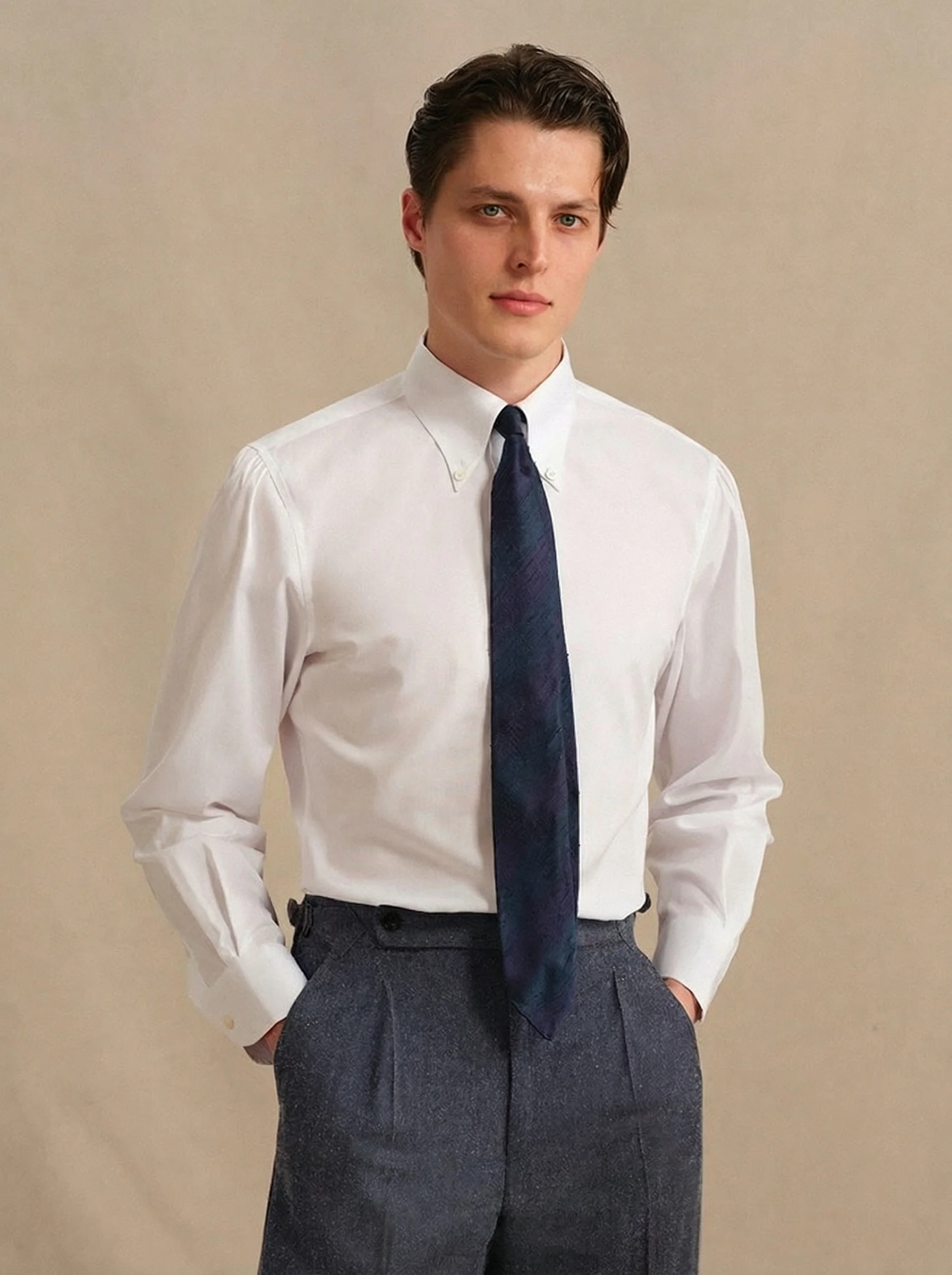 Mercerized Cotton Waterfall-Pleat Shirt