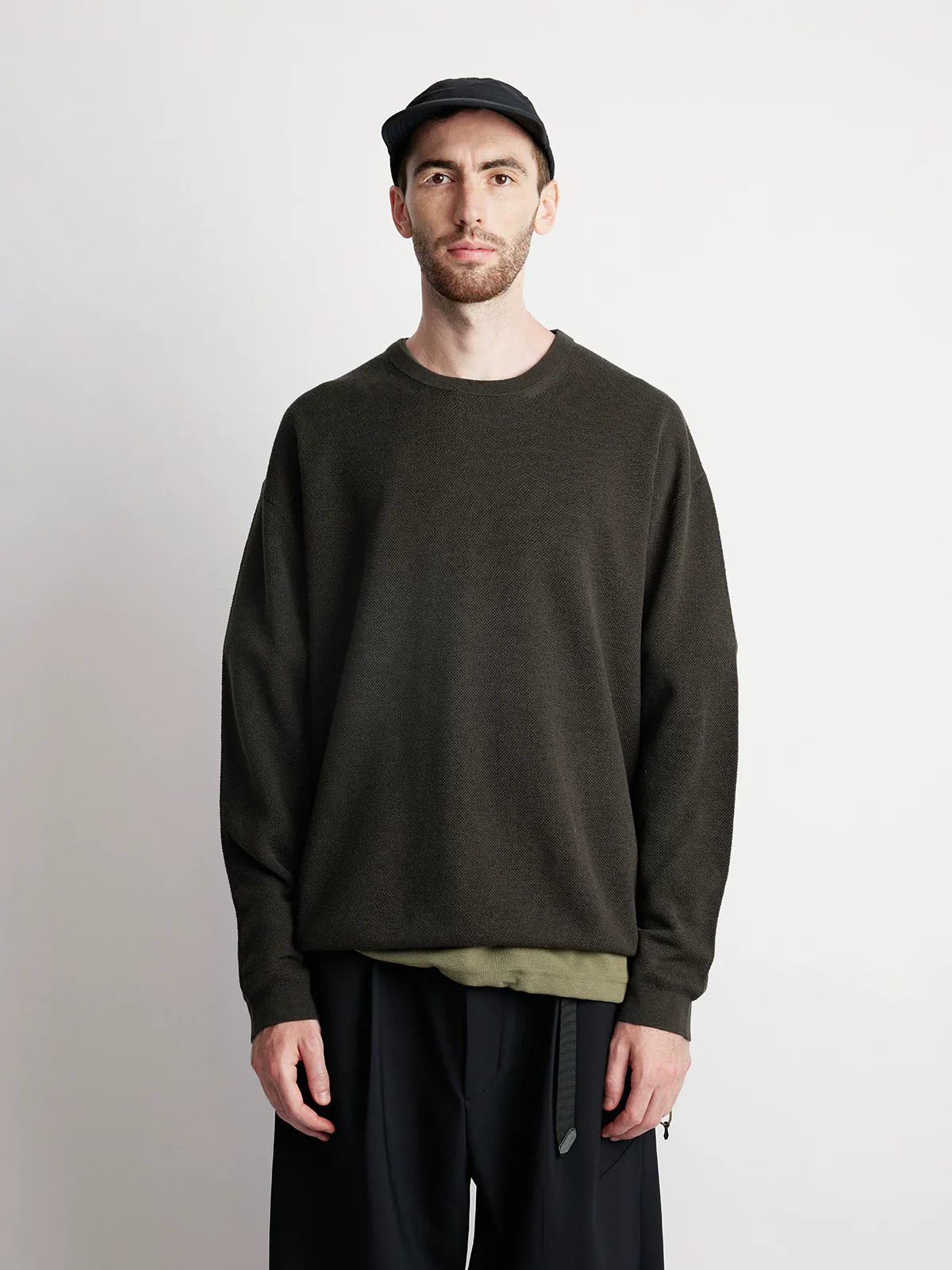 Merino Blend Drawcord Crewneck Sweater