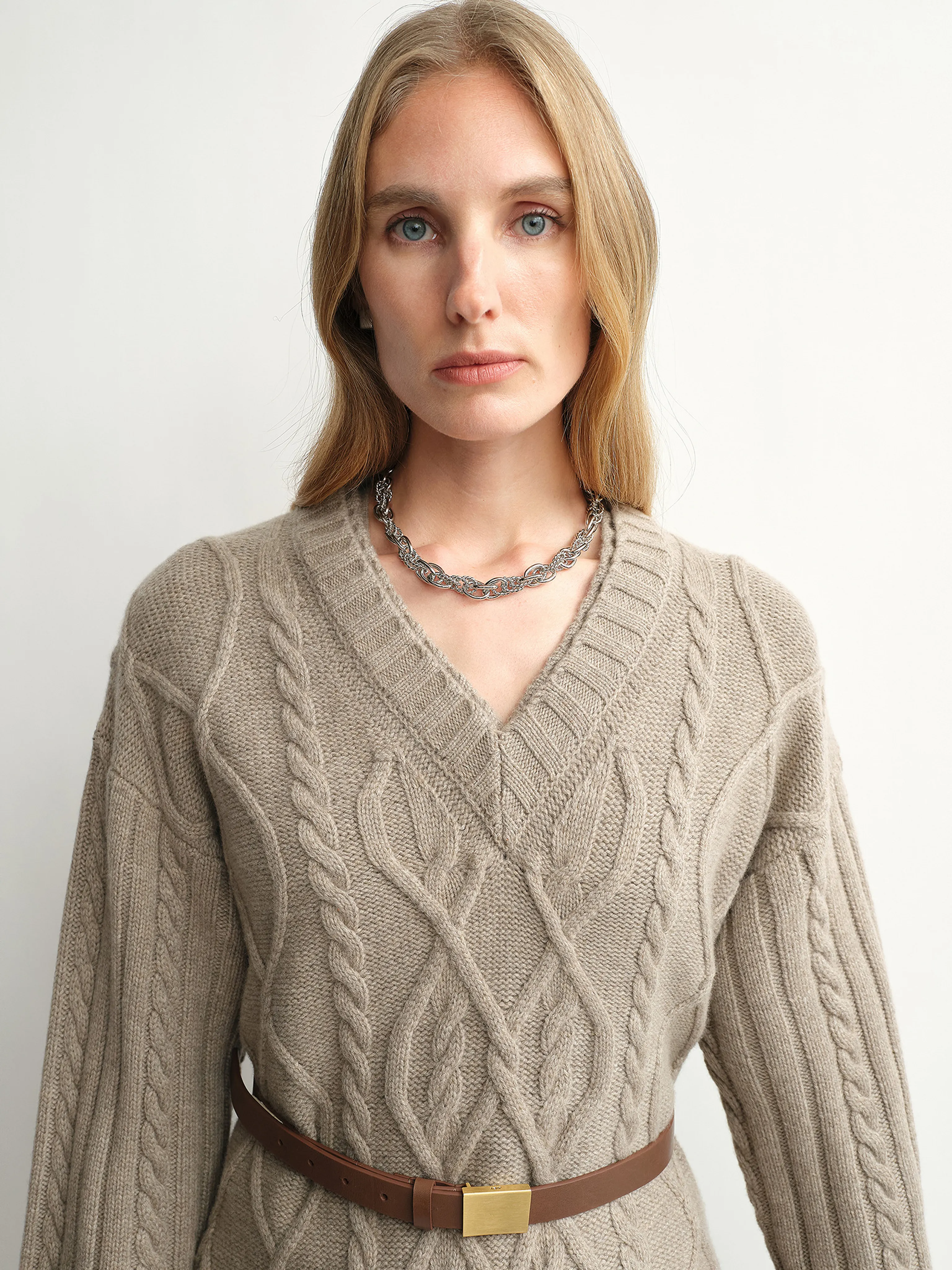 Merino Cable-Knit V-Neck Sweater - Image 2